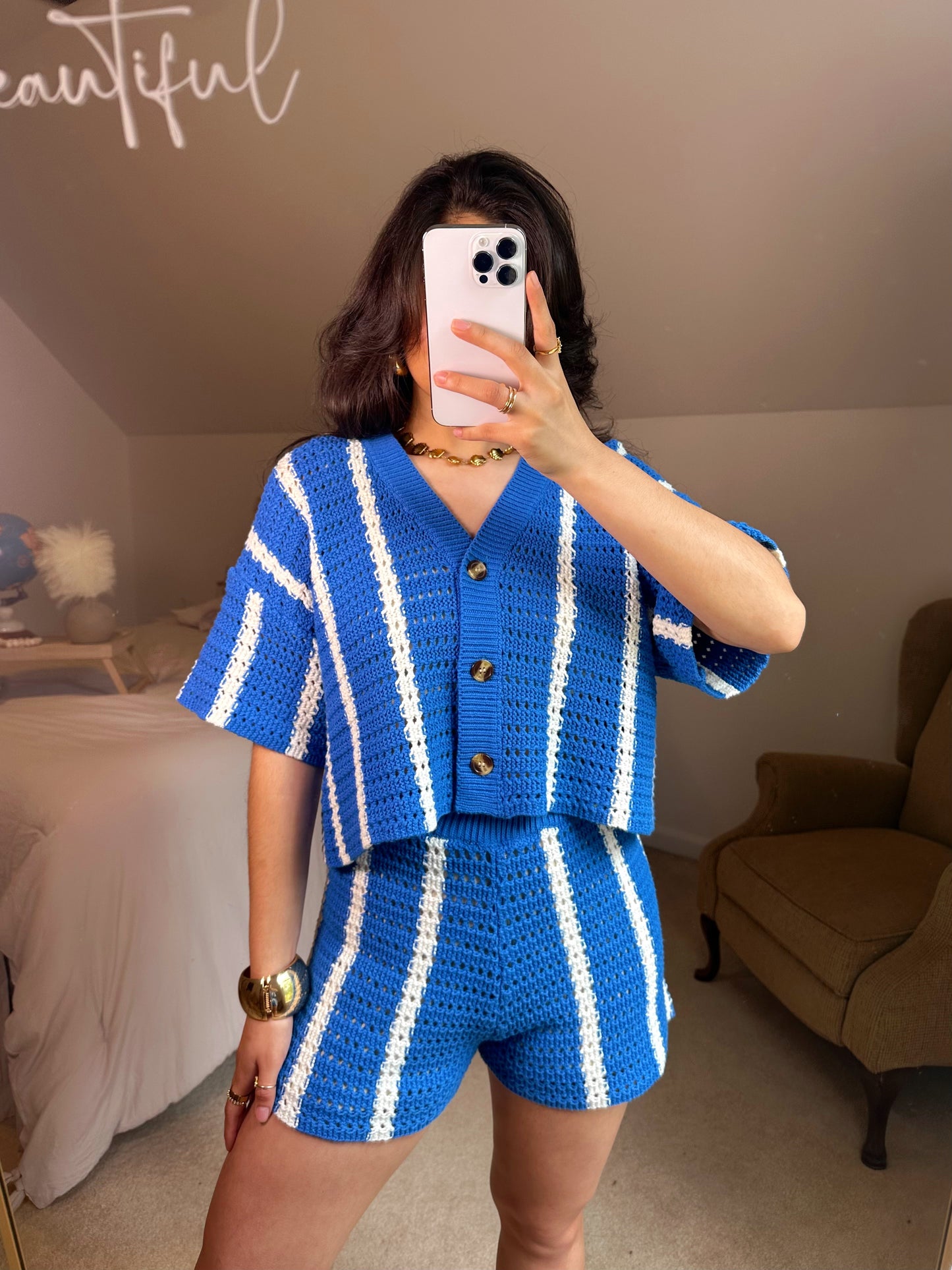 Ocean Blue Striped Crochet Set