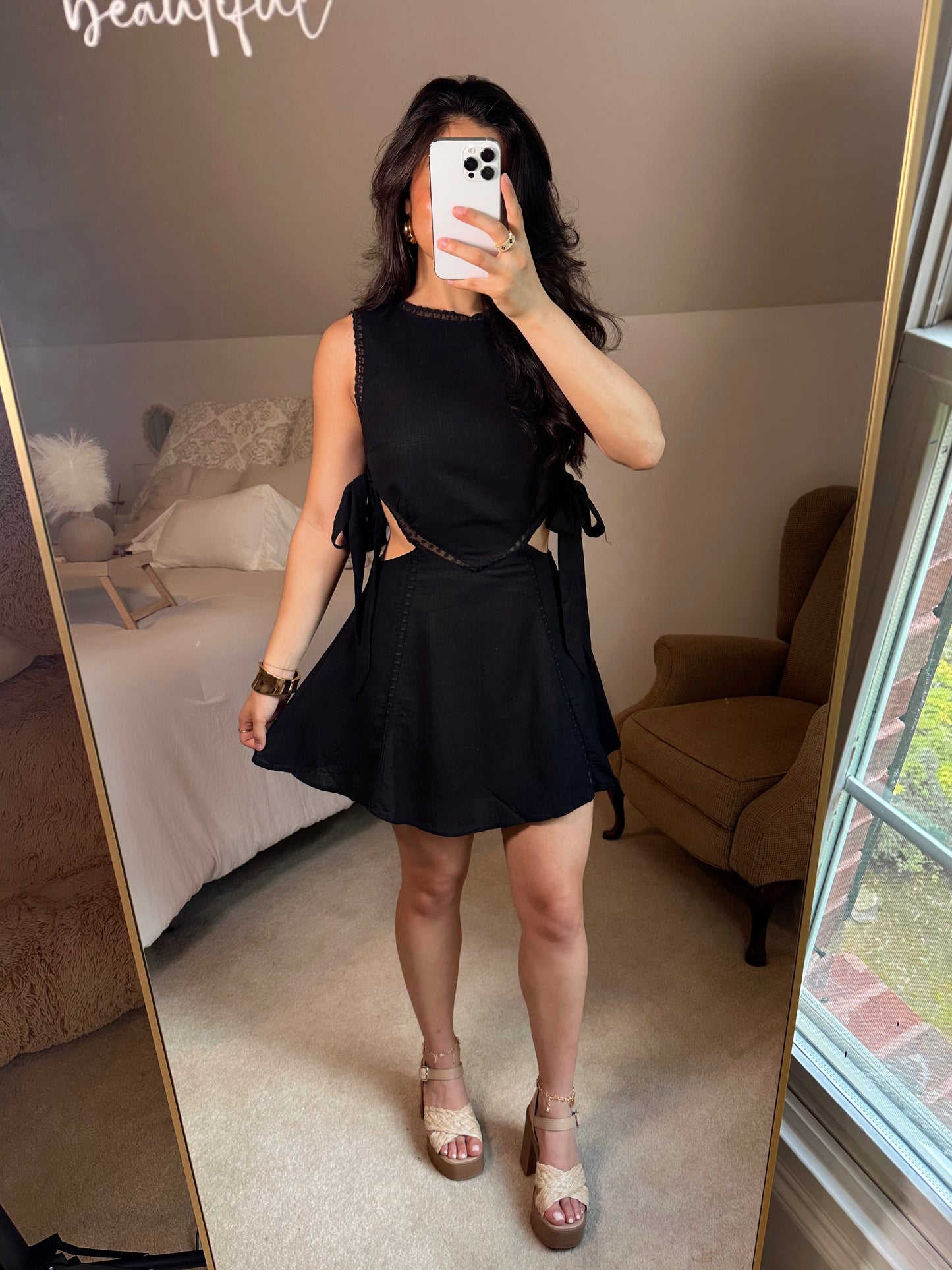Black Lace Side Cut-Out Dress