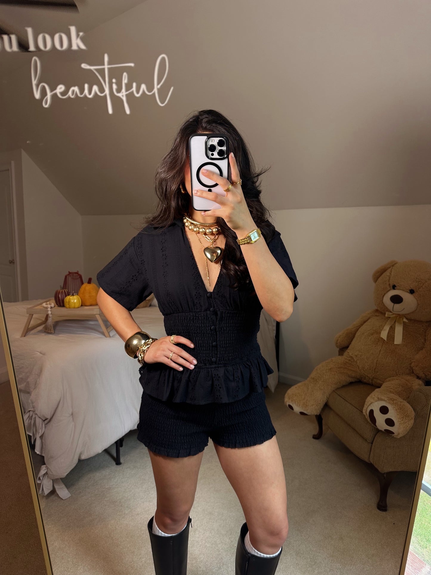 Black Ditsy Floral Smocked Romper