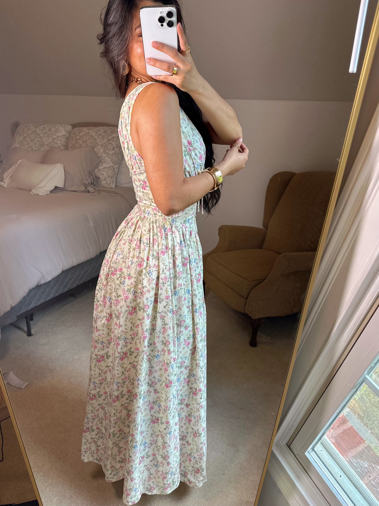 Floral V-Neck Corset Waist Maxi Dress