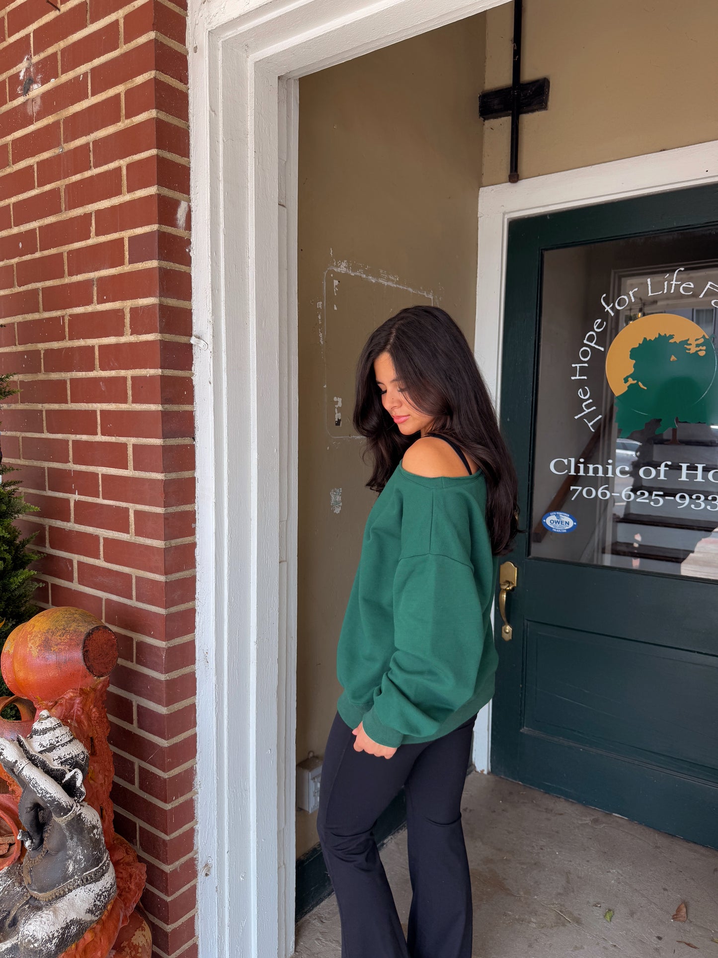 Forest Green Off-Shoulder Sweatshirt