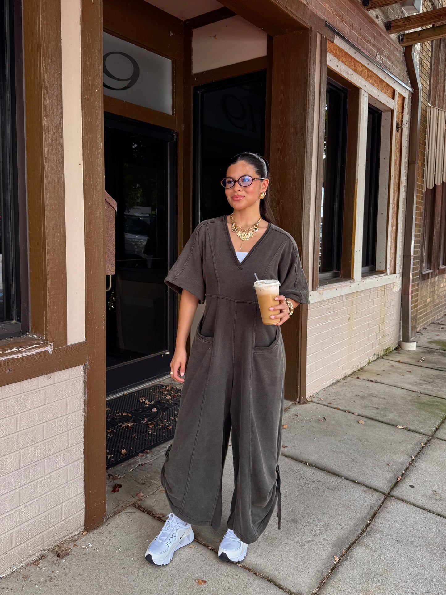 Coffee Run Charcoal Jumpsuit