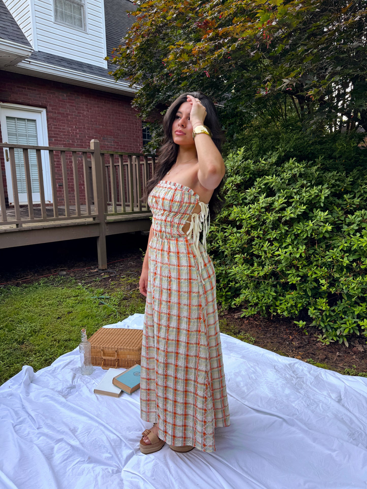 Sherbert Plaid Strapless Dress