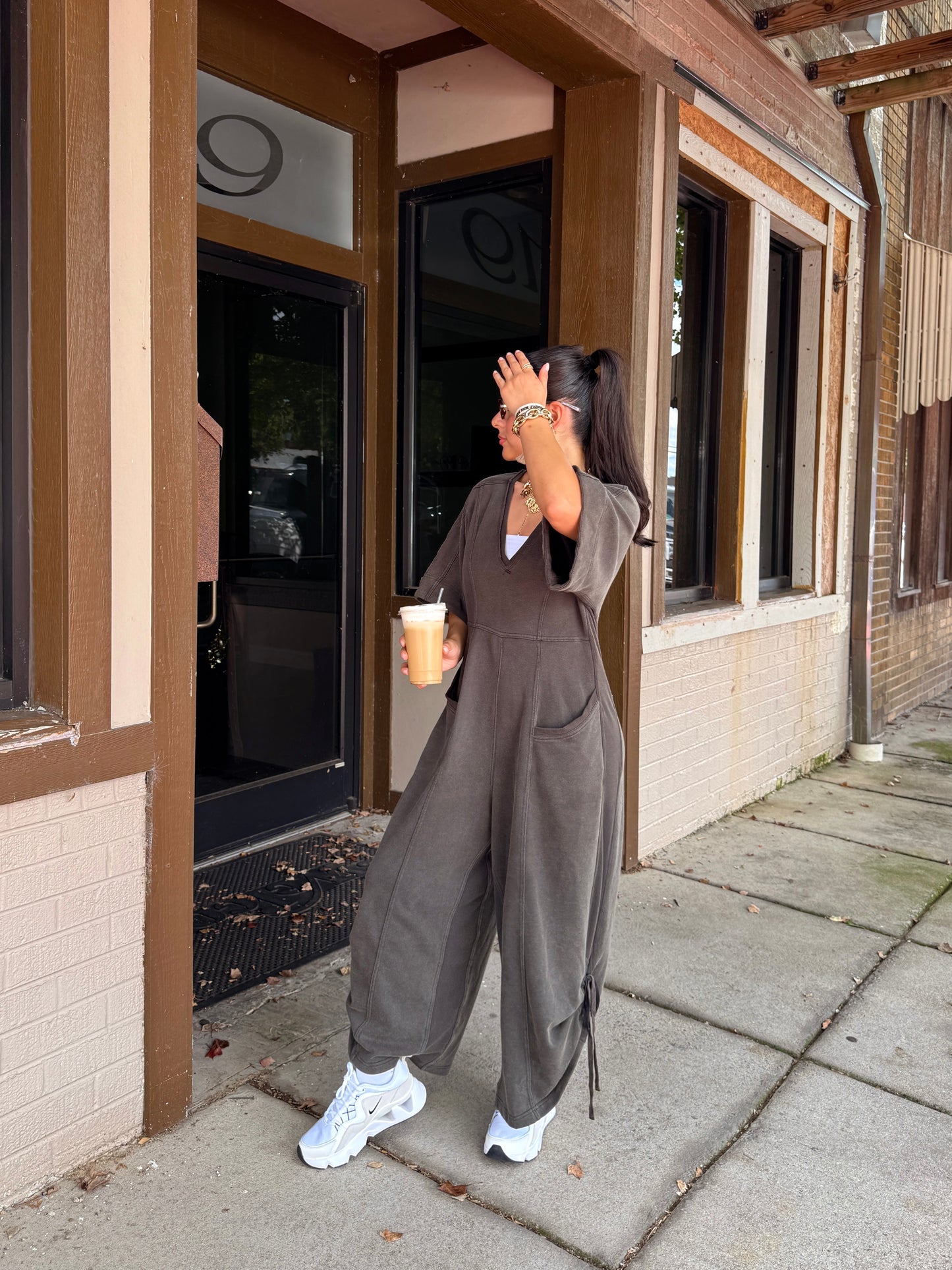 Coffee Run Charcoal Jumpsuit