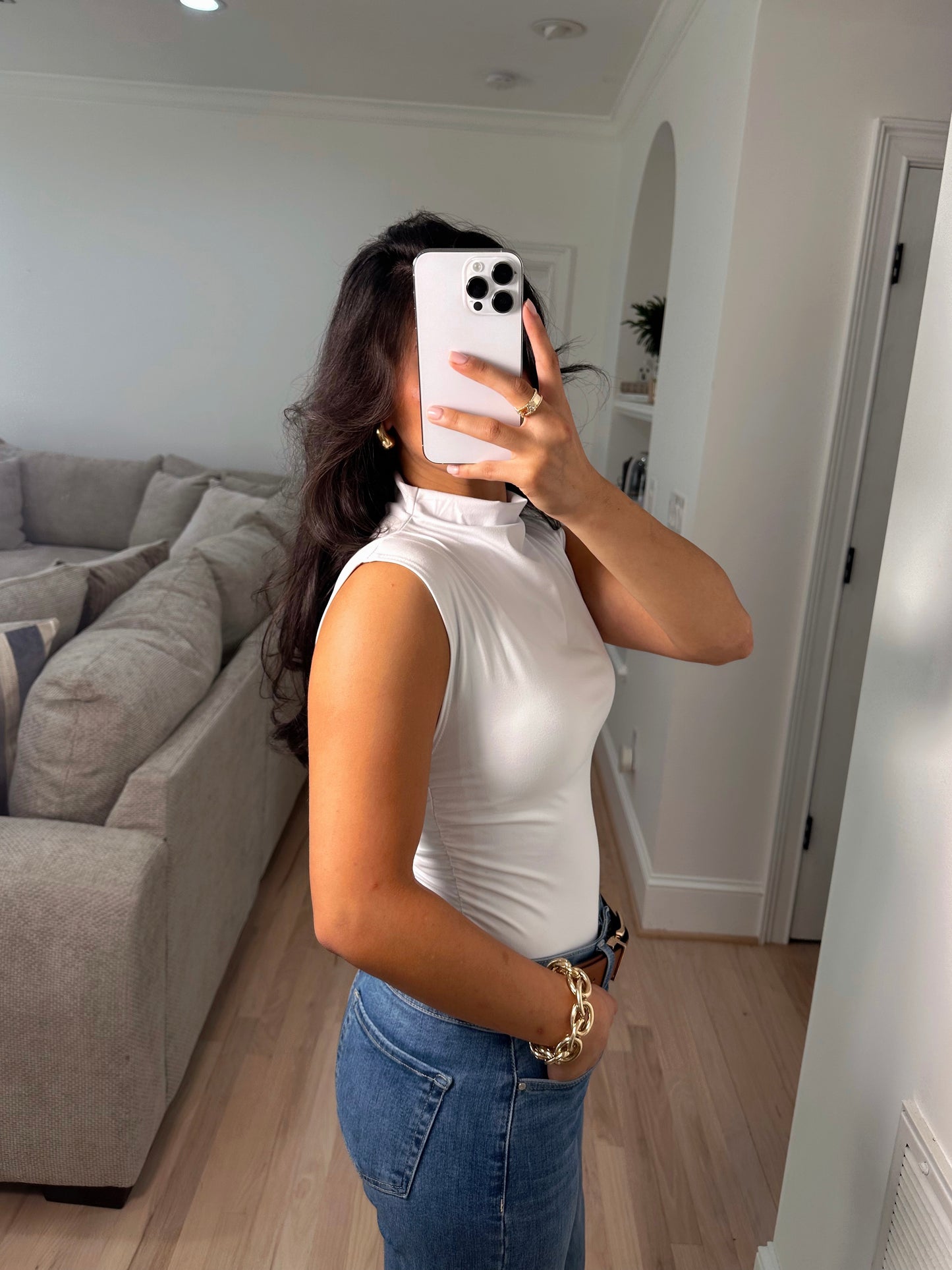 White Ruched Staple Tank