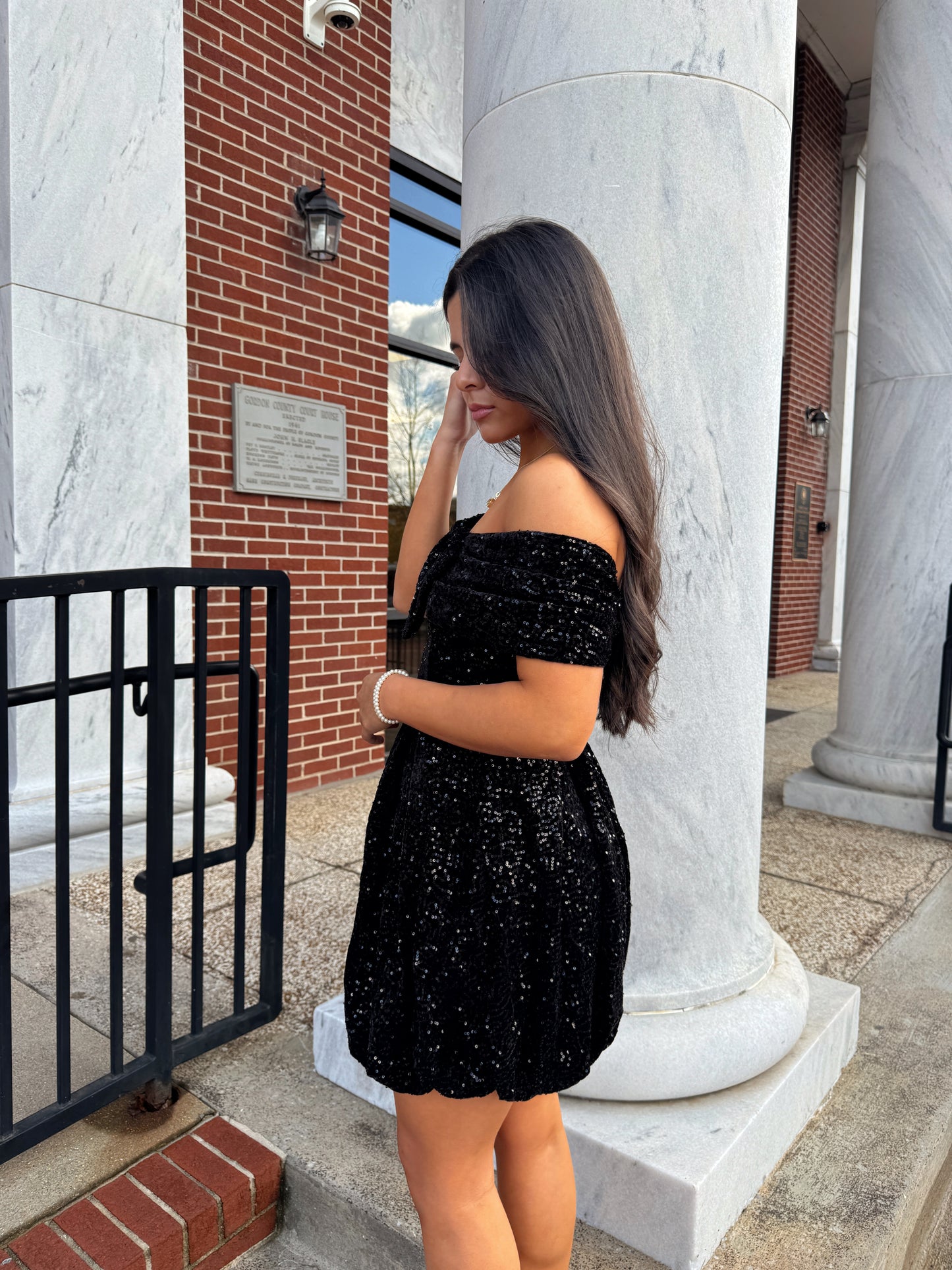 Black Velvet Sequin Bow Bubble Dress