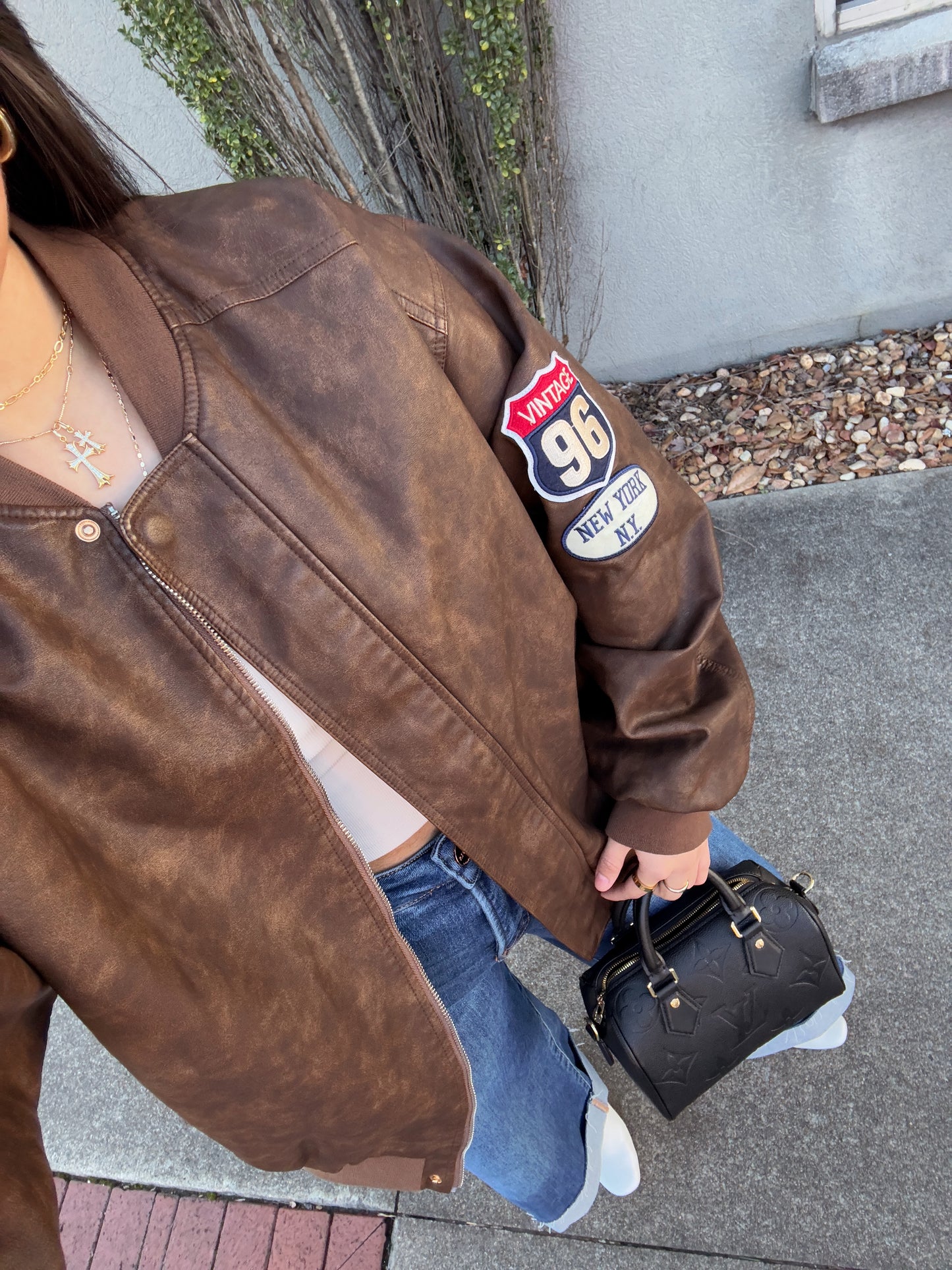Vintage Patch Brown Oversized Jacket