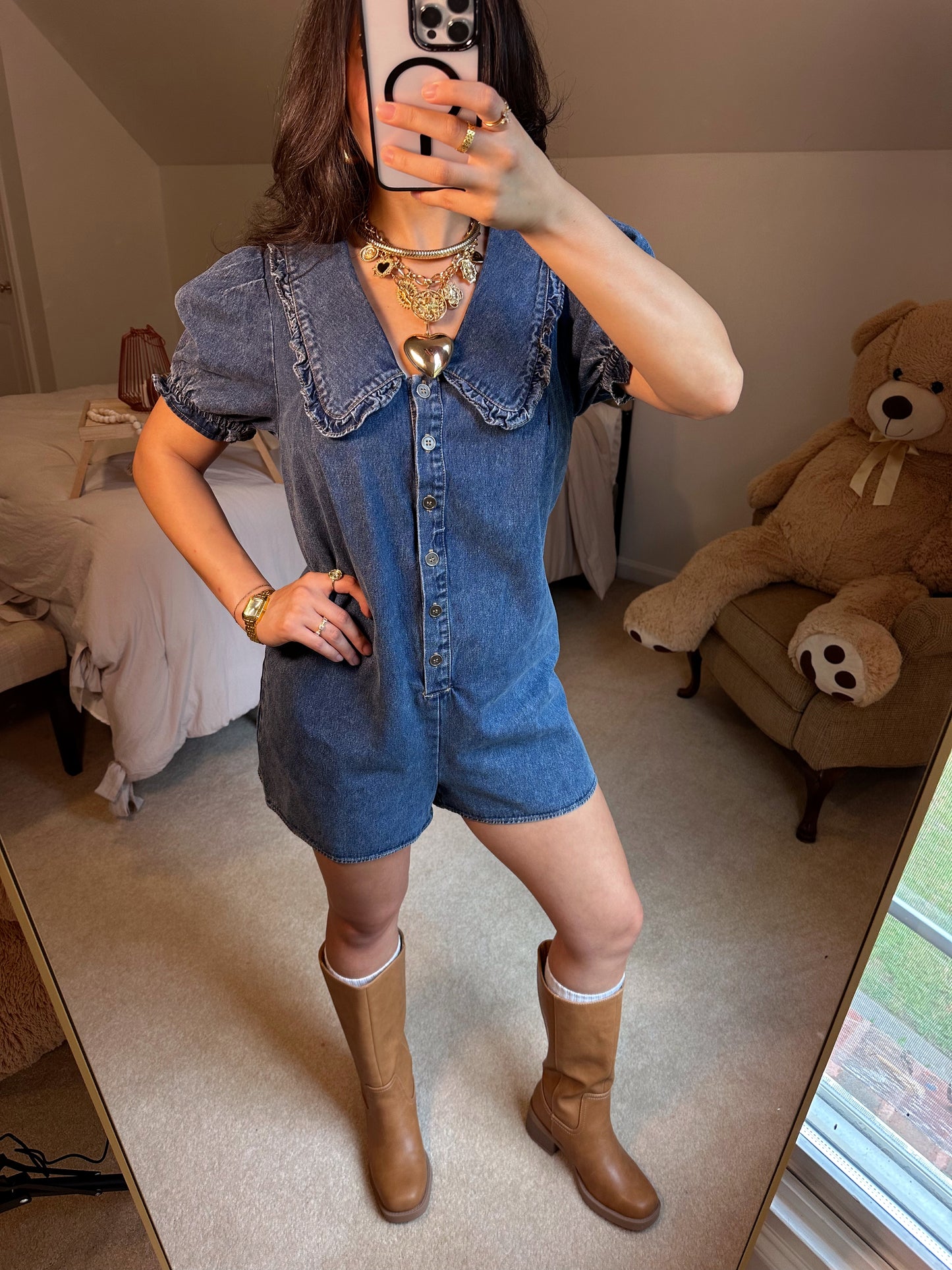 Collar Me Cute Denim Romper
