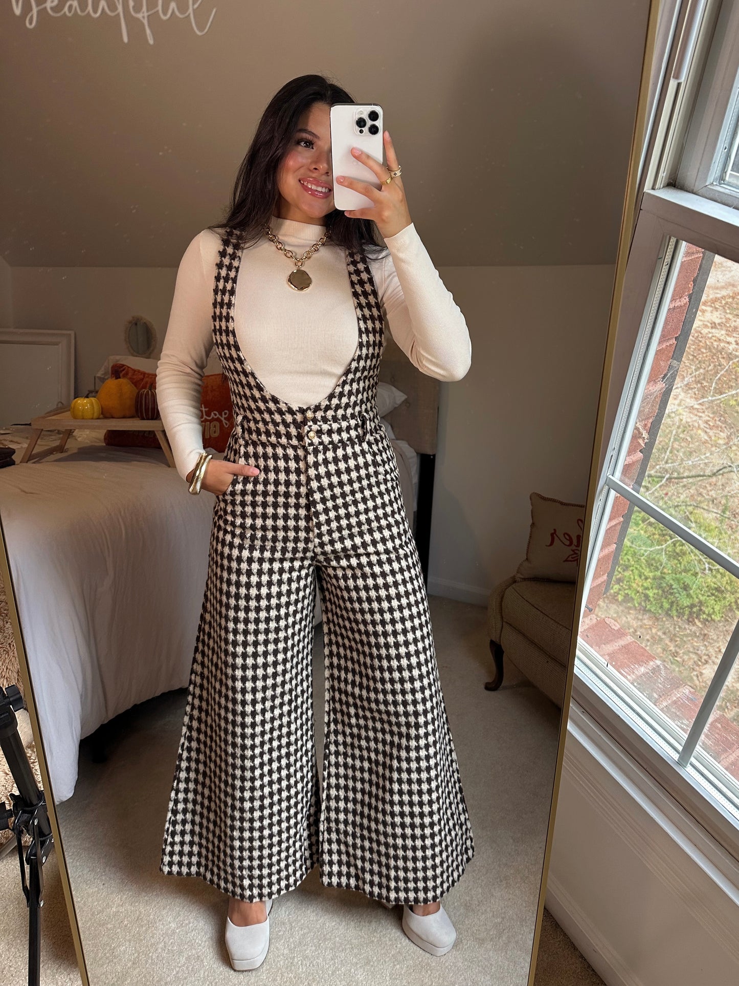 Brown Houndstooth Jumpsuit