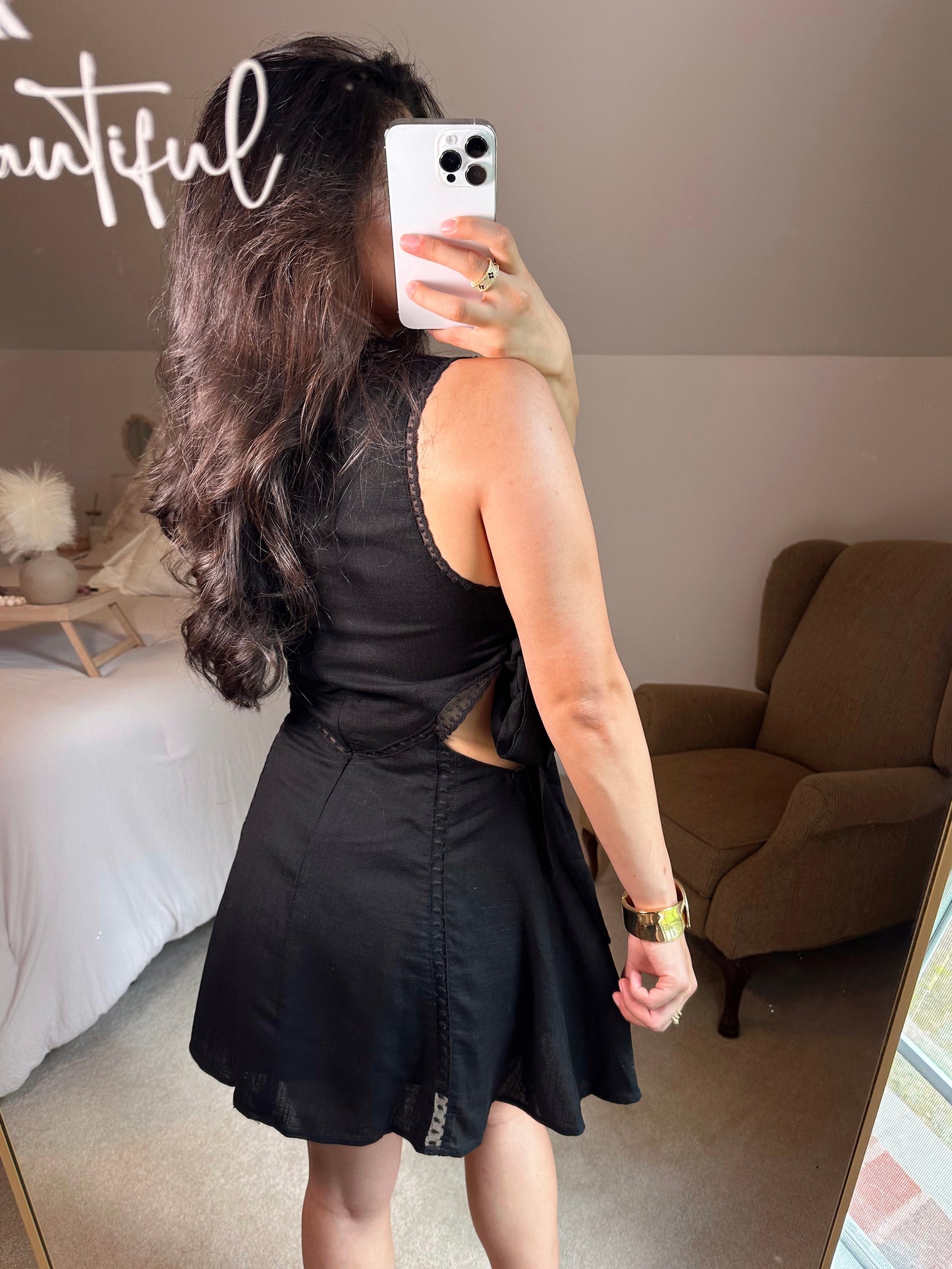 Black Lace Side Cut-Out Dress
