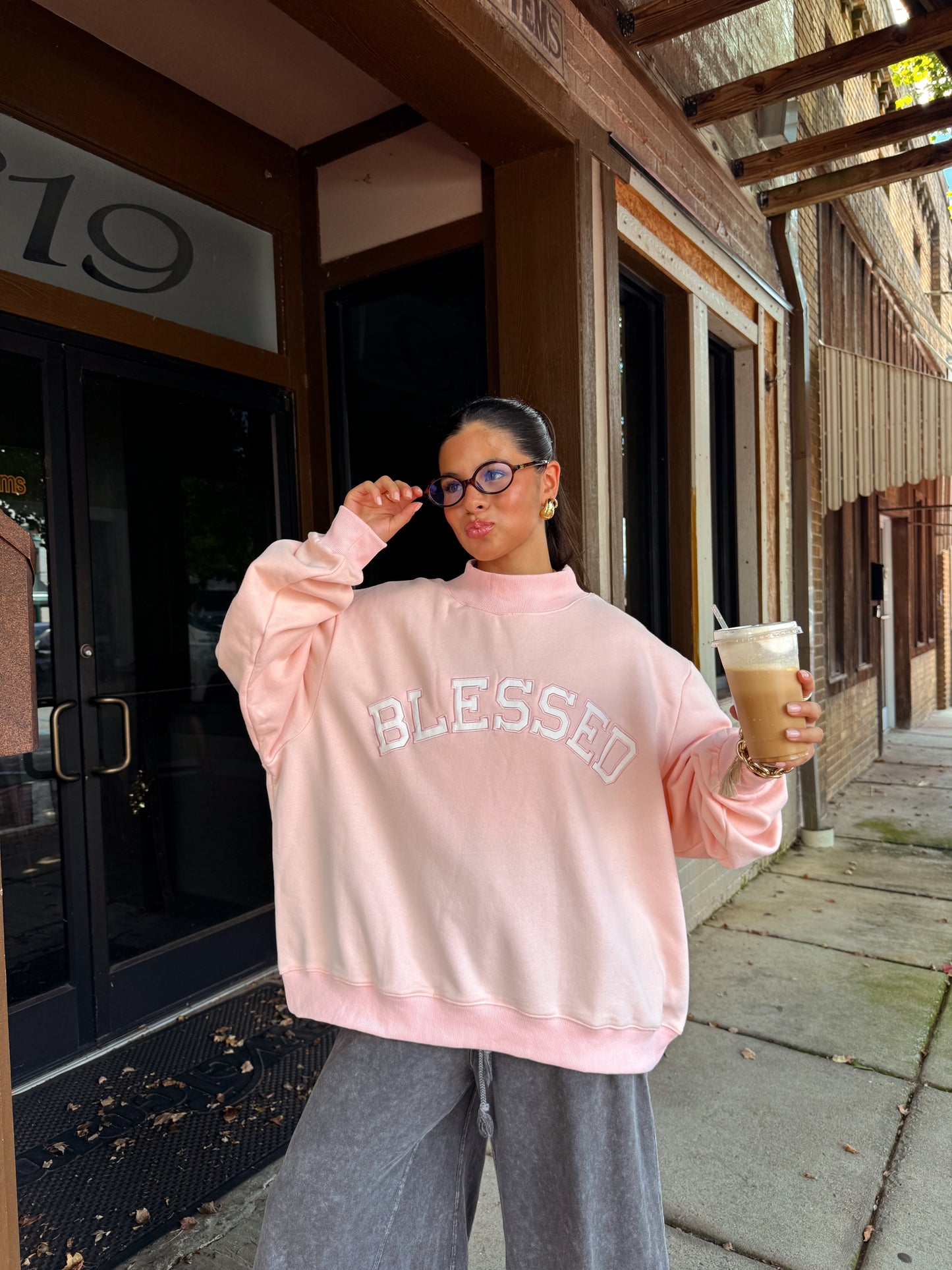Blessed Baby Pink Oversized Mockneck Sweater