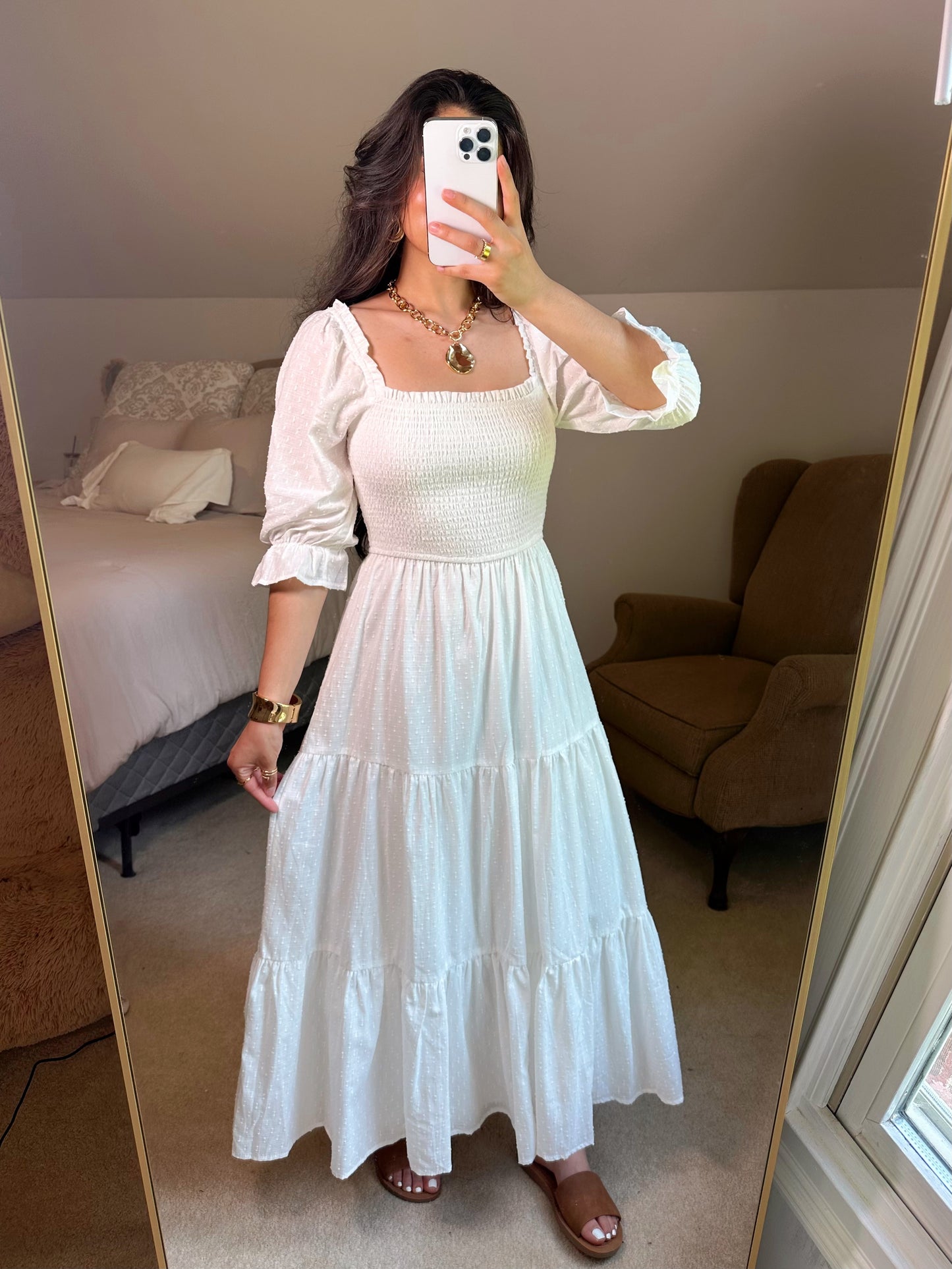 White Dotted Flowy Maxi Dress