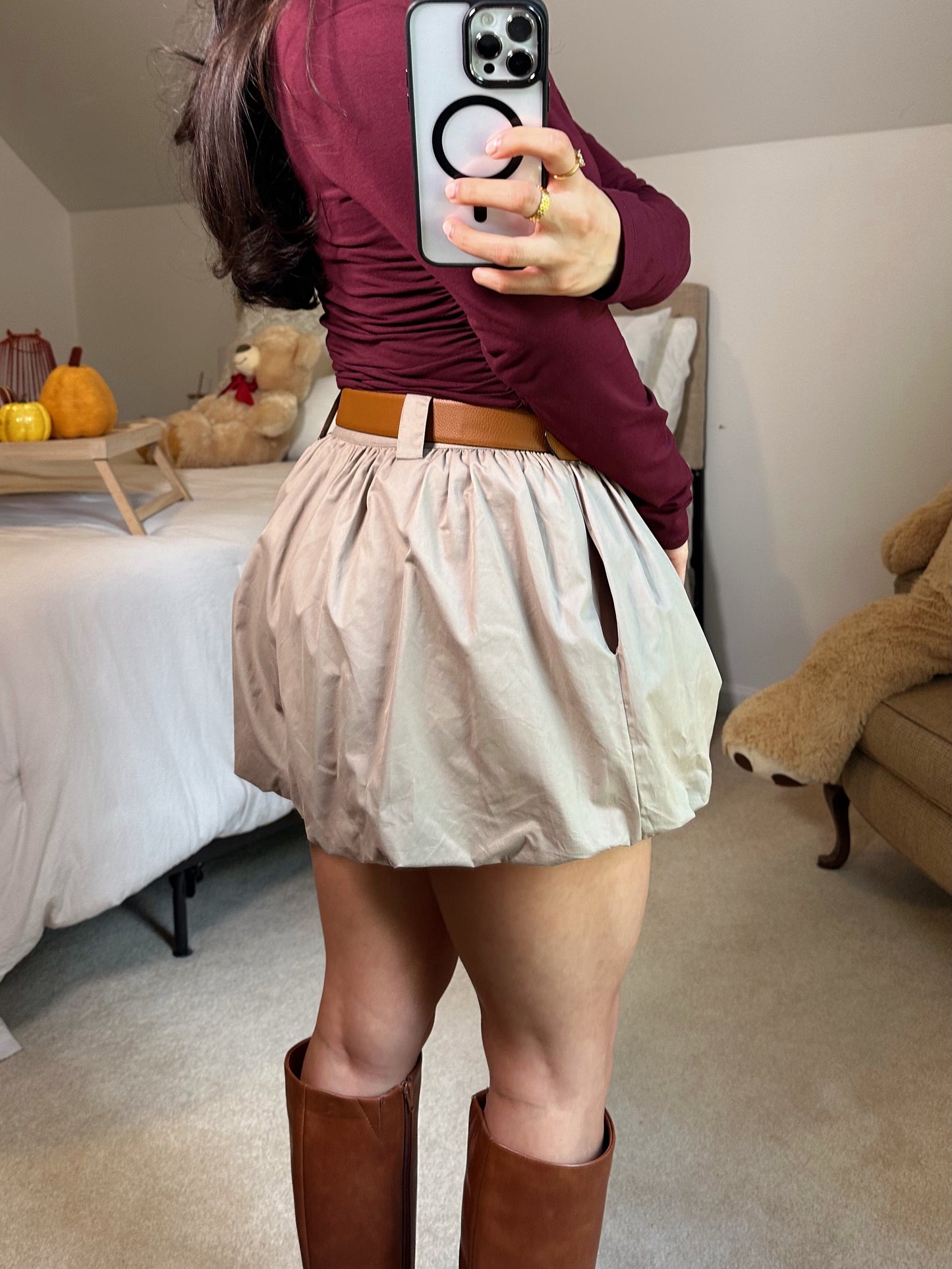 Mocha Bubble Hem Shorts