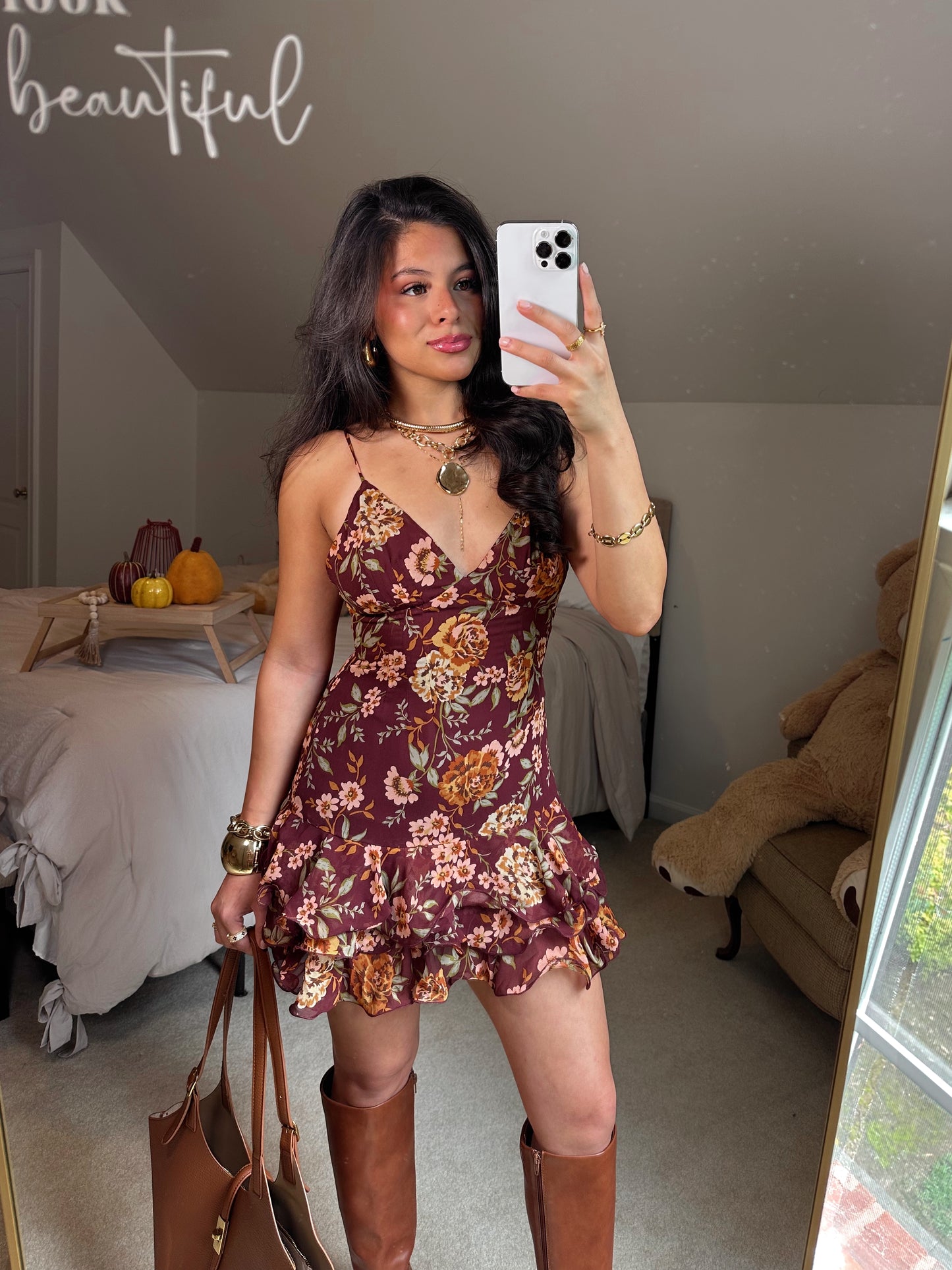 Autumn Florals Mini Ruffle Dress
