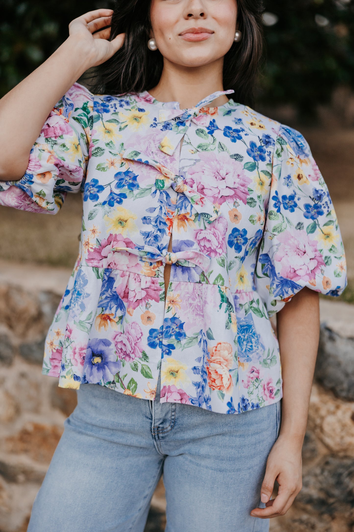 Floral Front Bows Babydoll Top