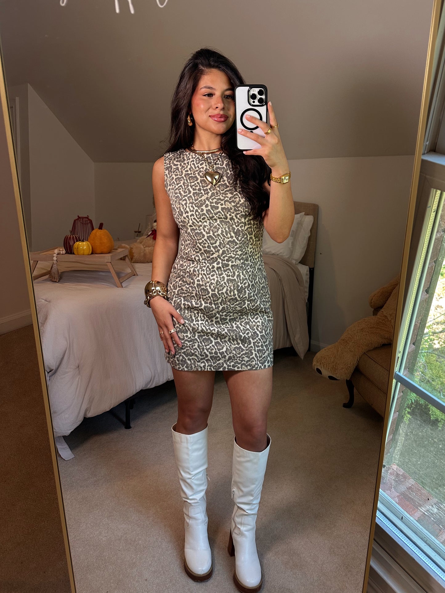 Leopard Denim Pocket Detail Dress