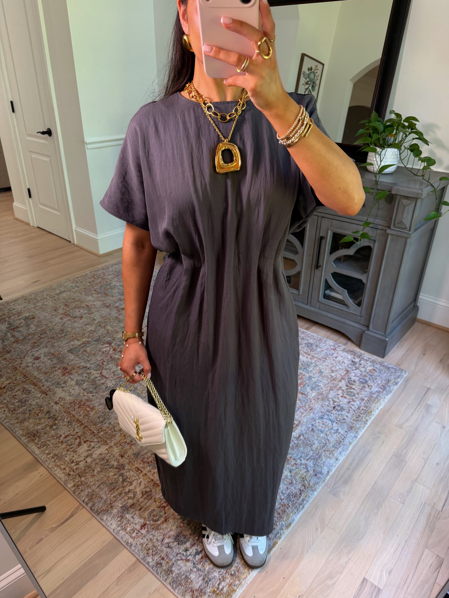 Uptown Charcoal Pleated Dress