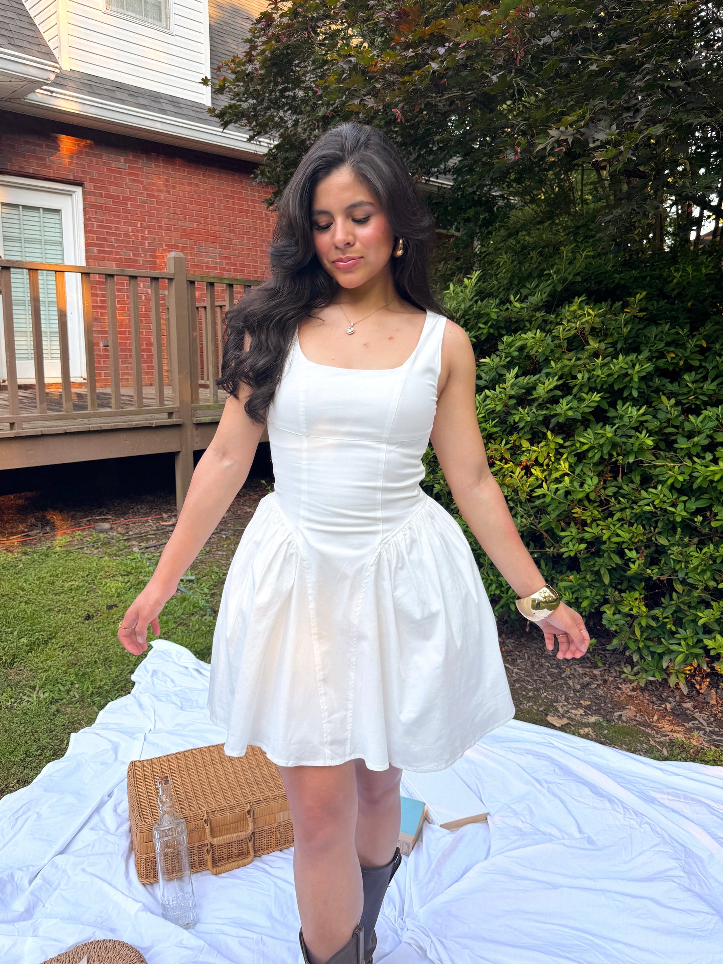 White Drop Waist Corset Mini Dr ess