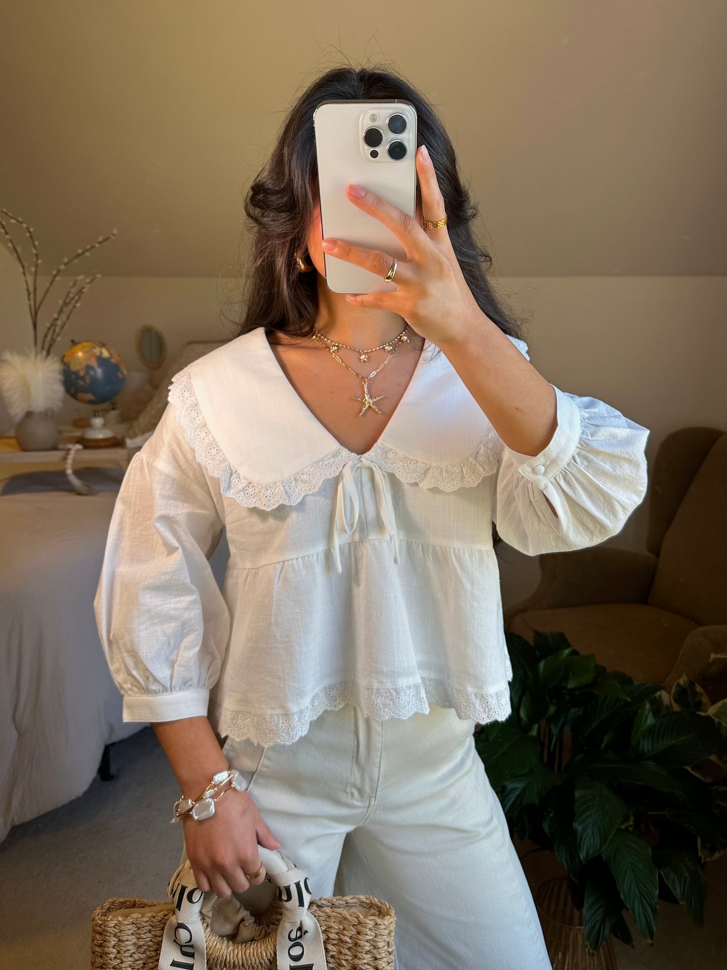 White Collared Poplin Top