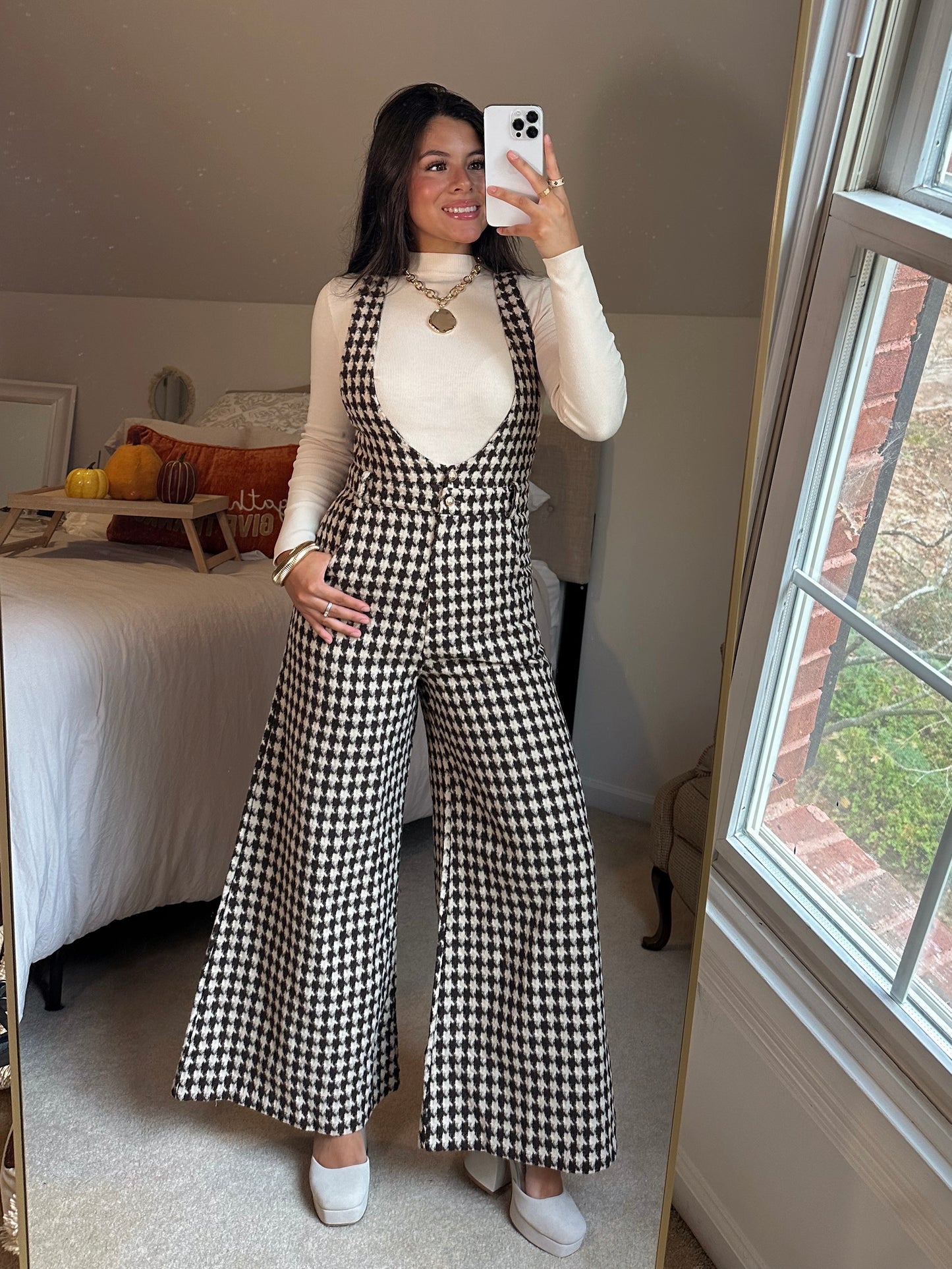 Brown Houndstooth Jumpsuit
