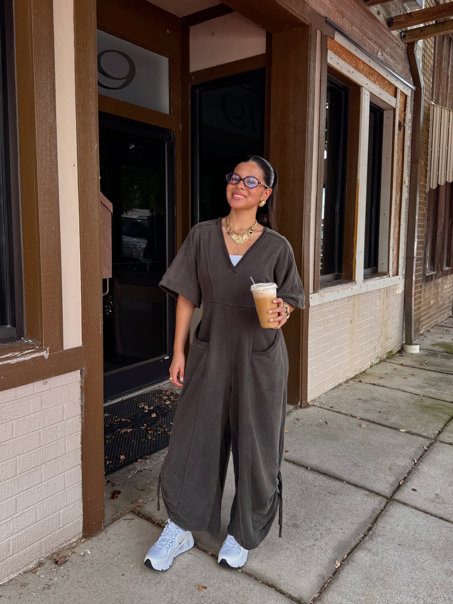 Coffee Run Charcoal Jumpsuit