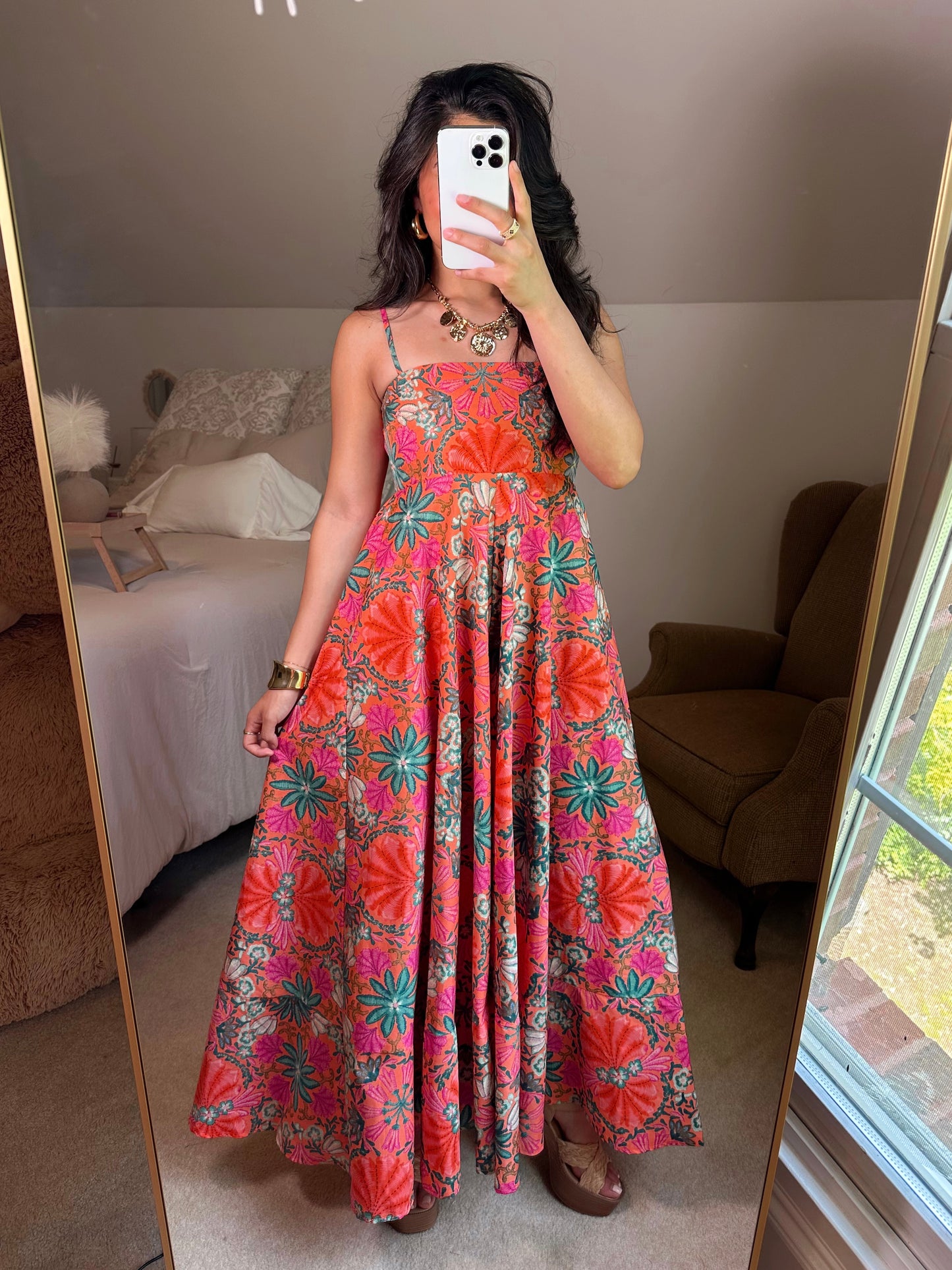 Orange Tropical Floral Maxi Dress