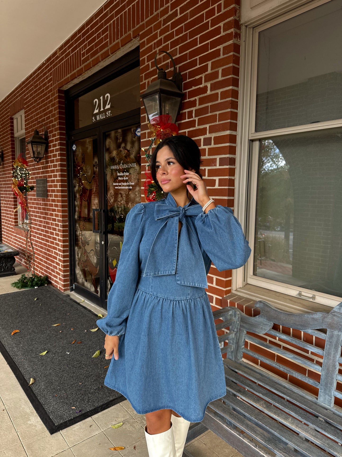 Denim Bow Mockneck Dress