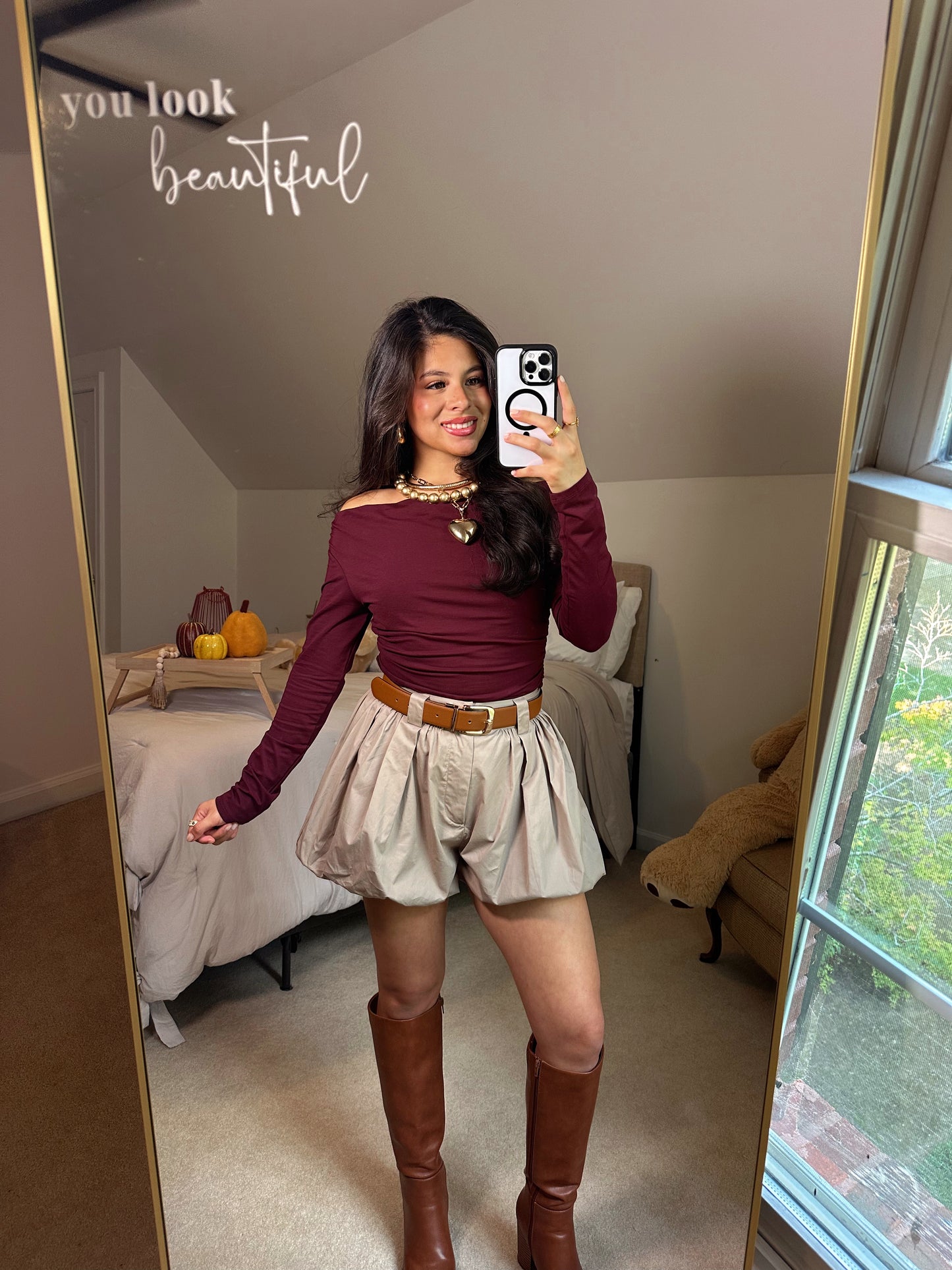Burgundy Off-Shoulder Ruched Top