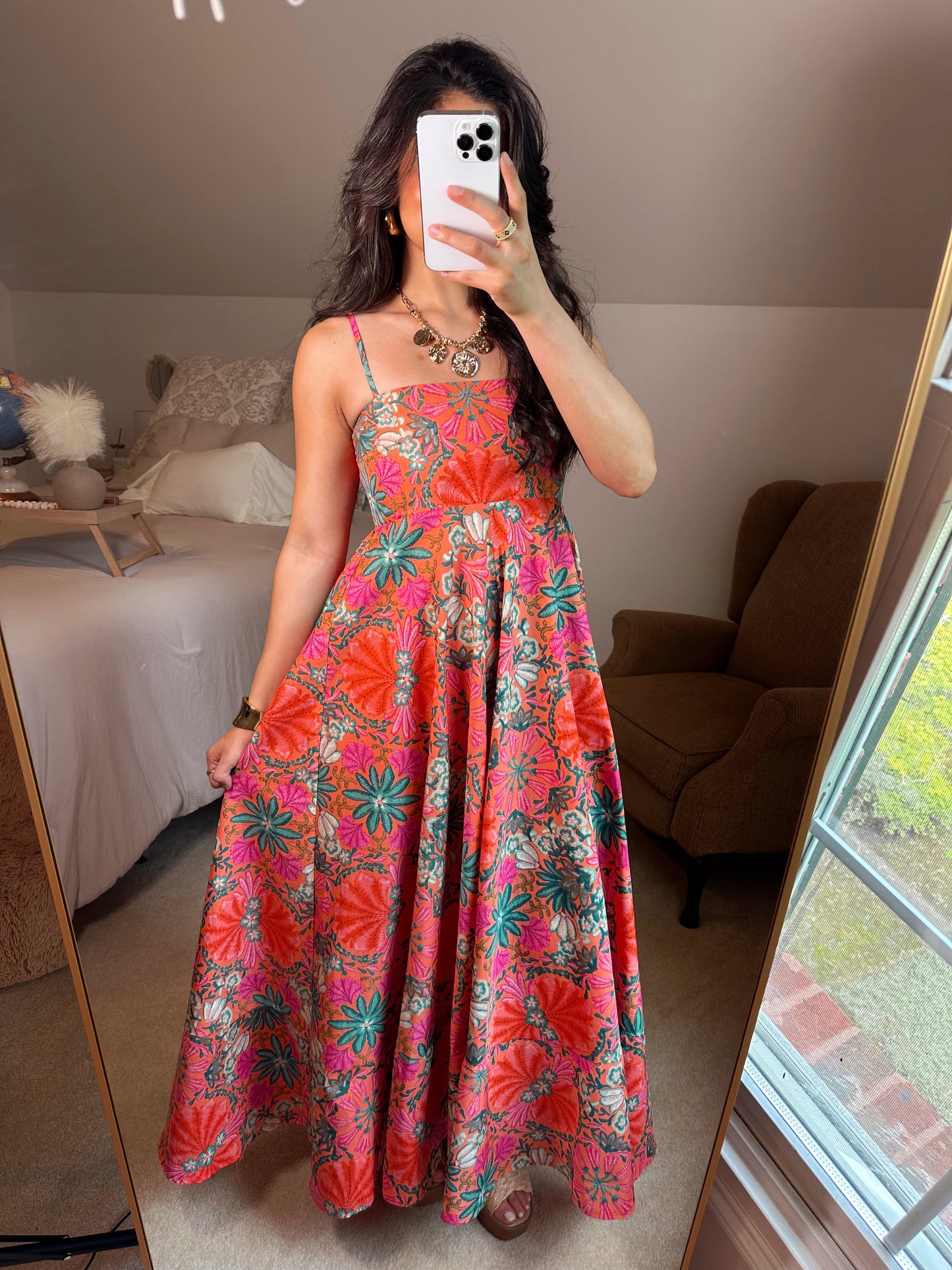 Orange Tropical Floral Maxi Dress