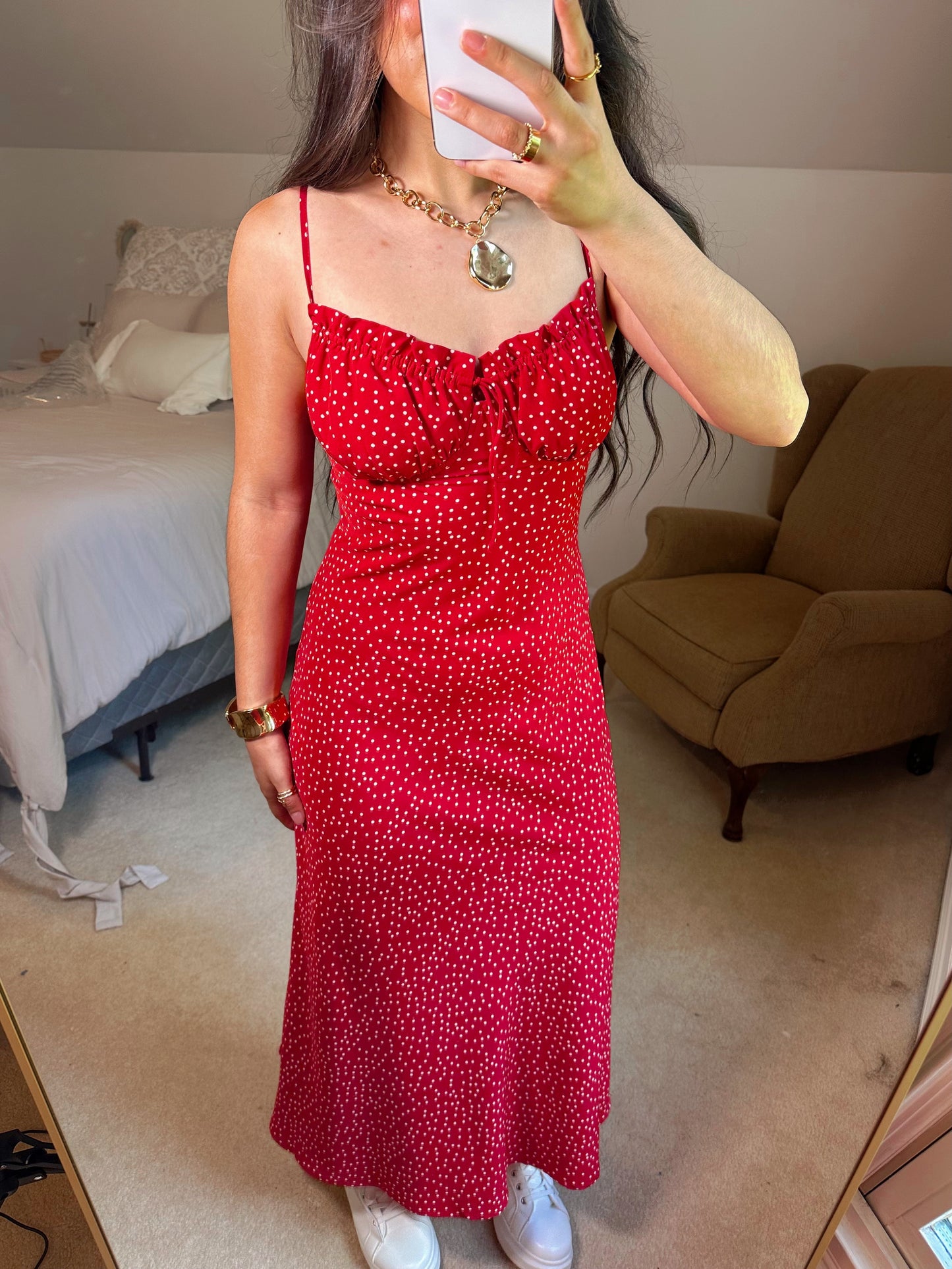 Red Polka Dot Midi Dress