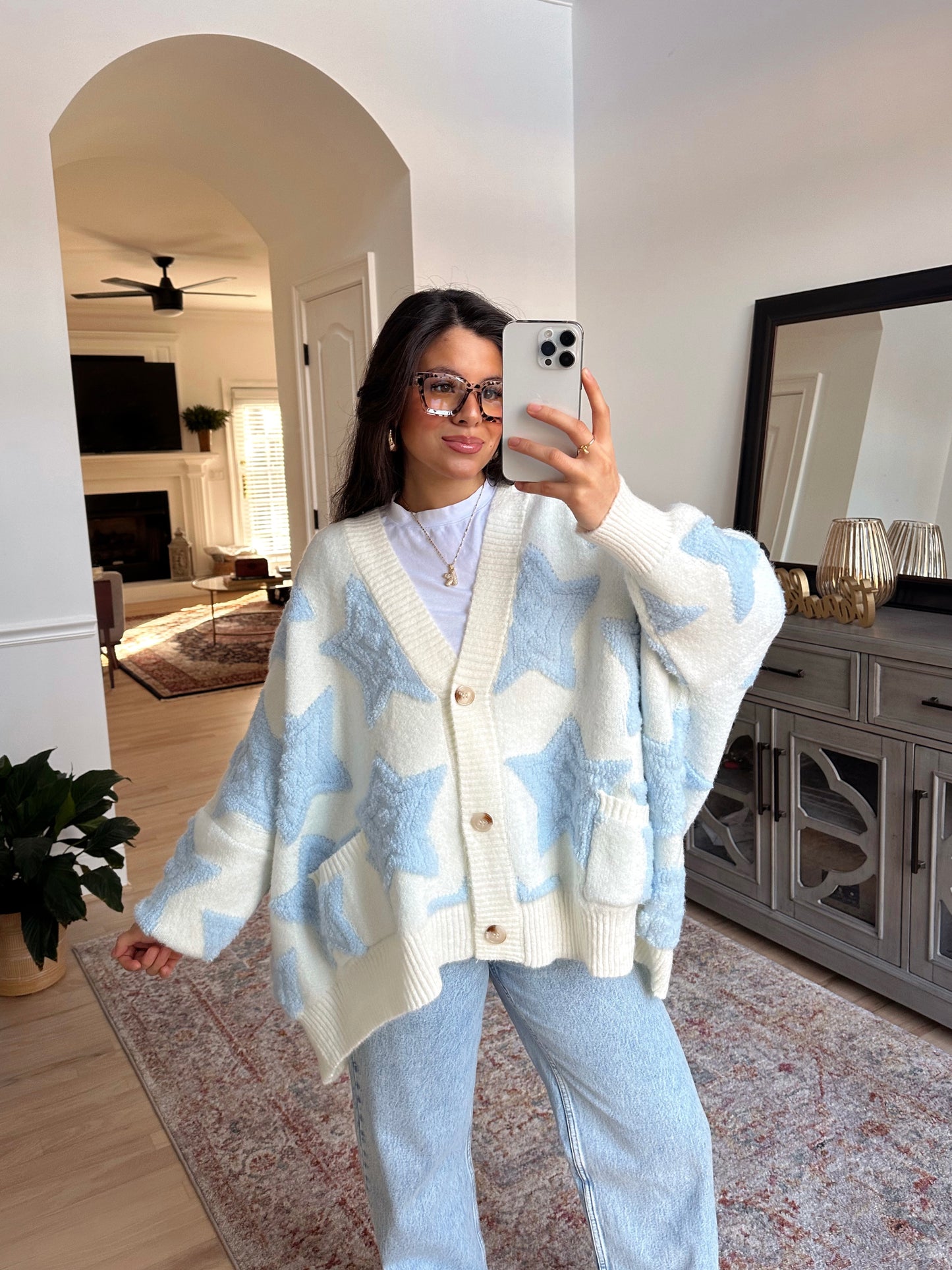 Baby Blue Star Oversized Cardigan