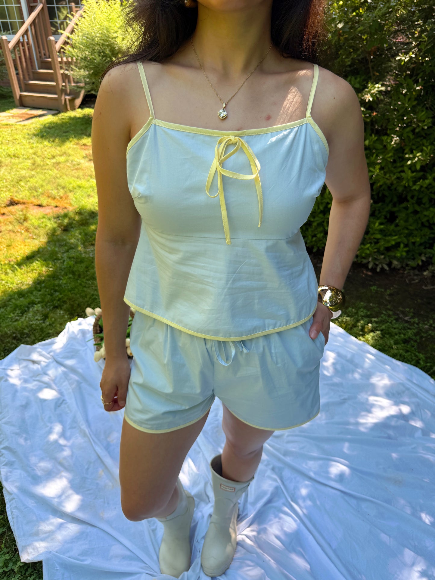 Pastel Blue & Yellow Top and Short Set