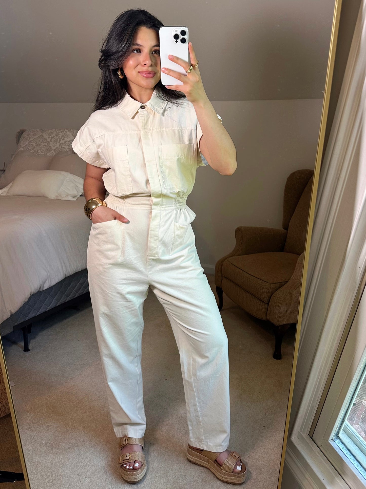 Chic Cream Button Up Jumpsuit