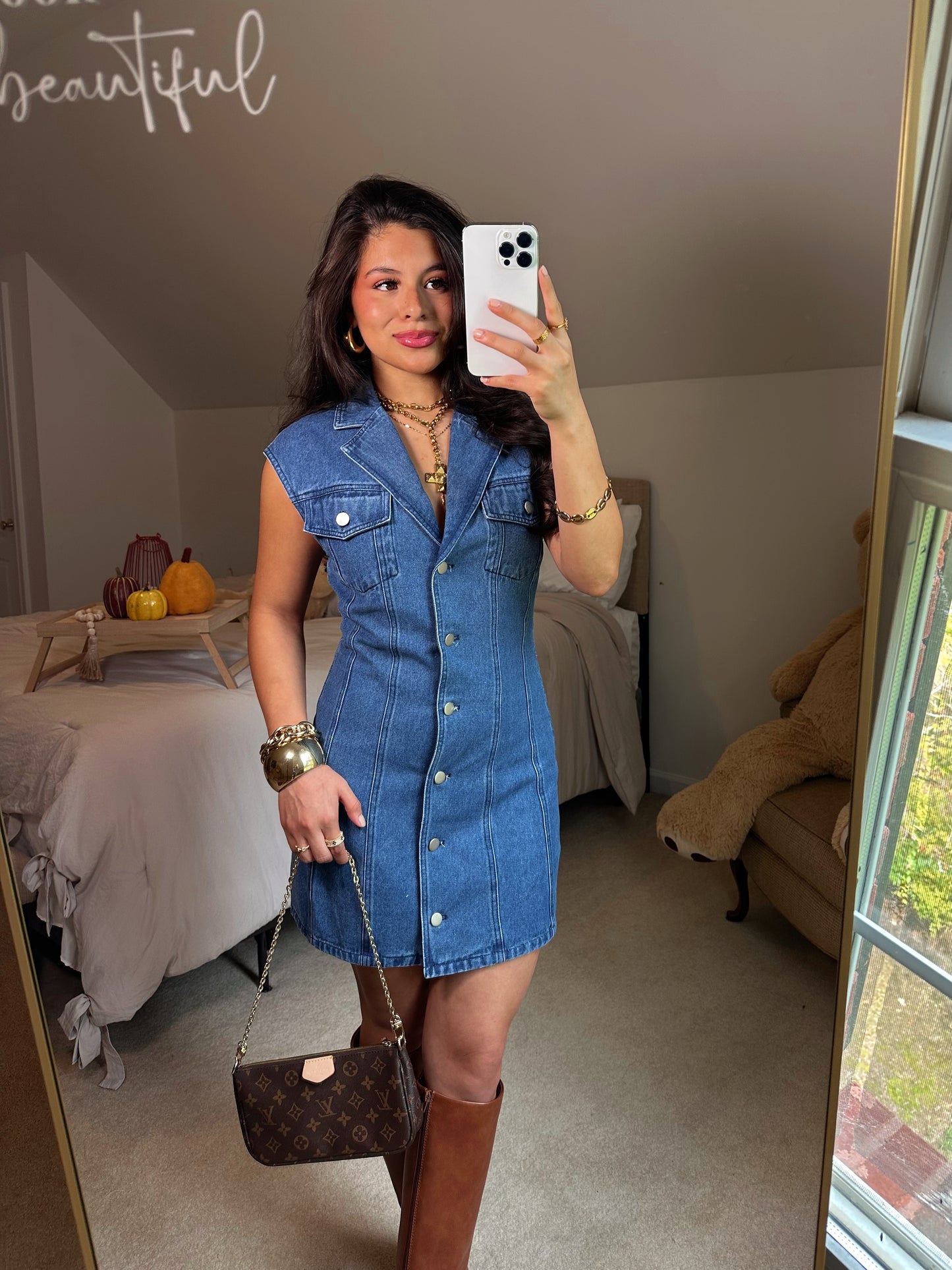 Collared Button-Up Denim Dress