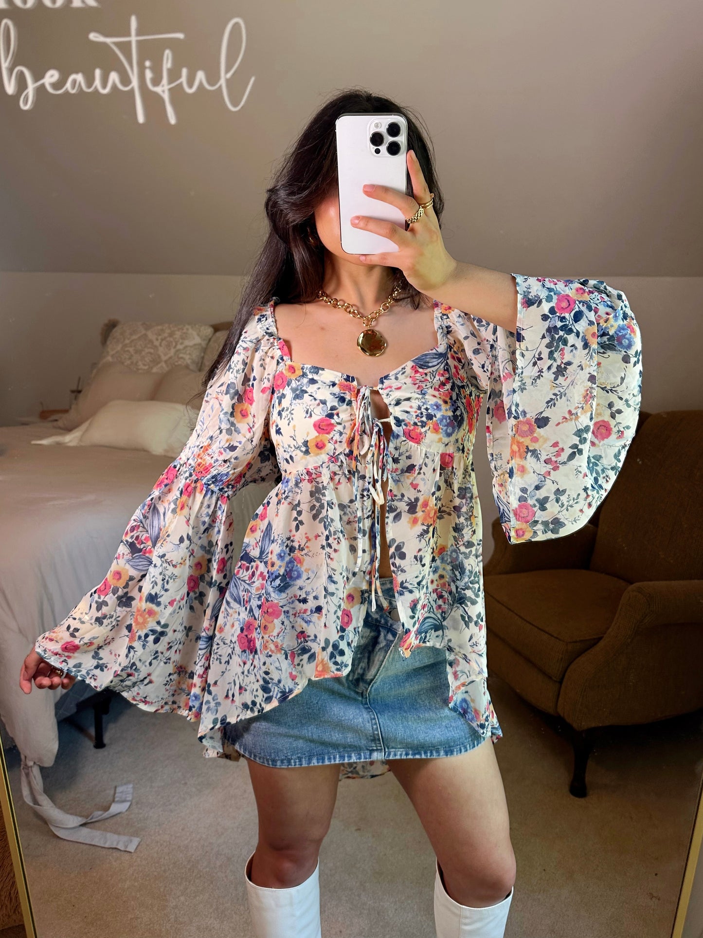 Spring Floral Flowy Open Front Top