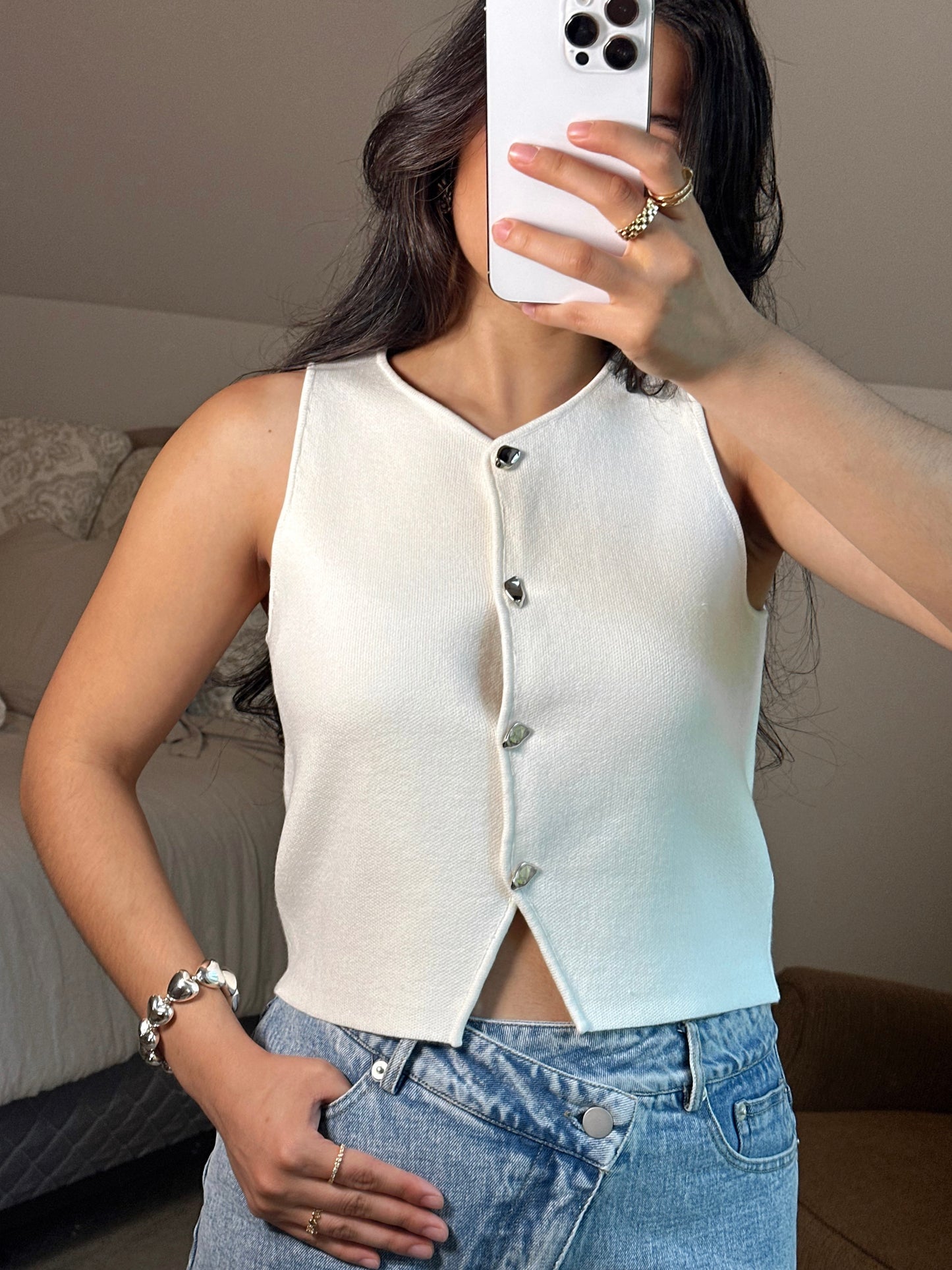 Classy White & Silver Knit Vest