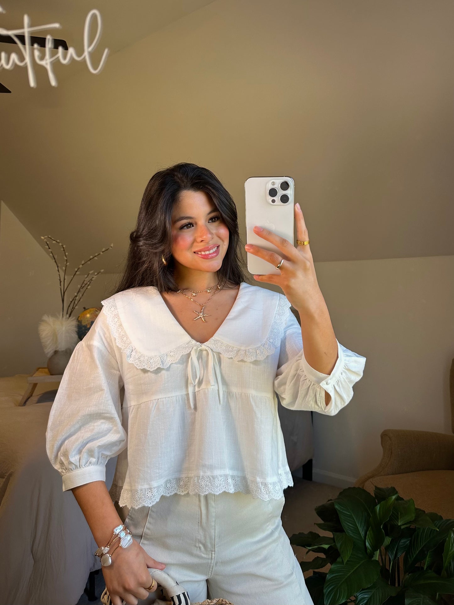 White Collared Poplin Top