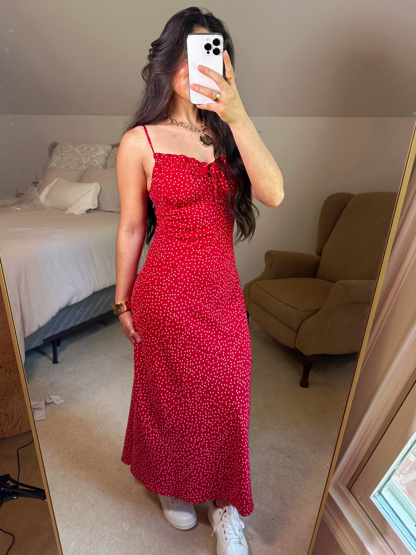 Red Polka Dot Midi Dress