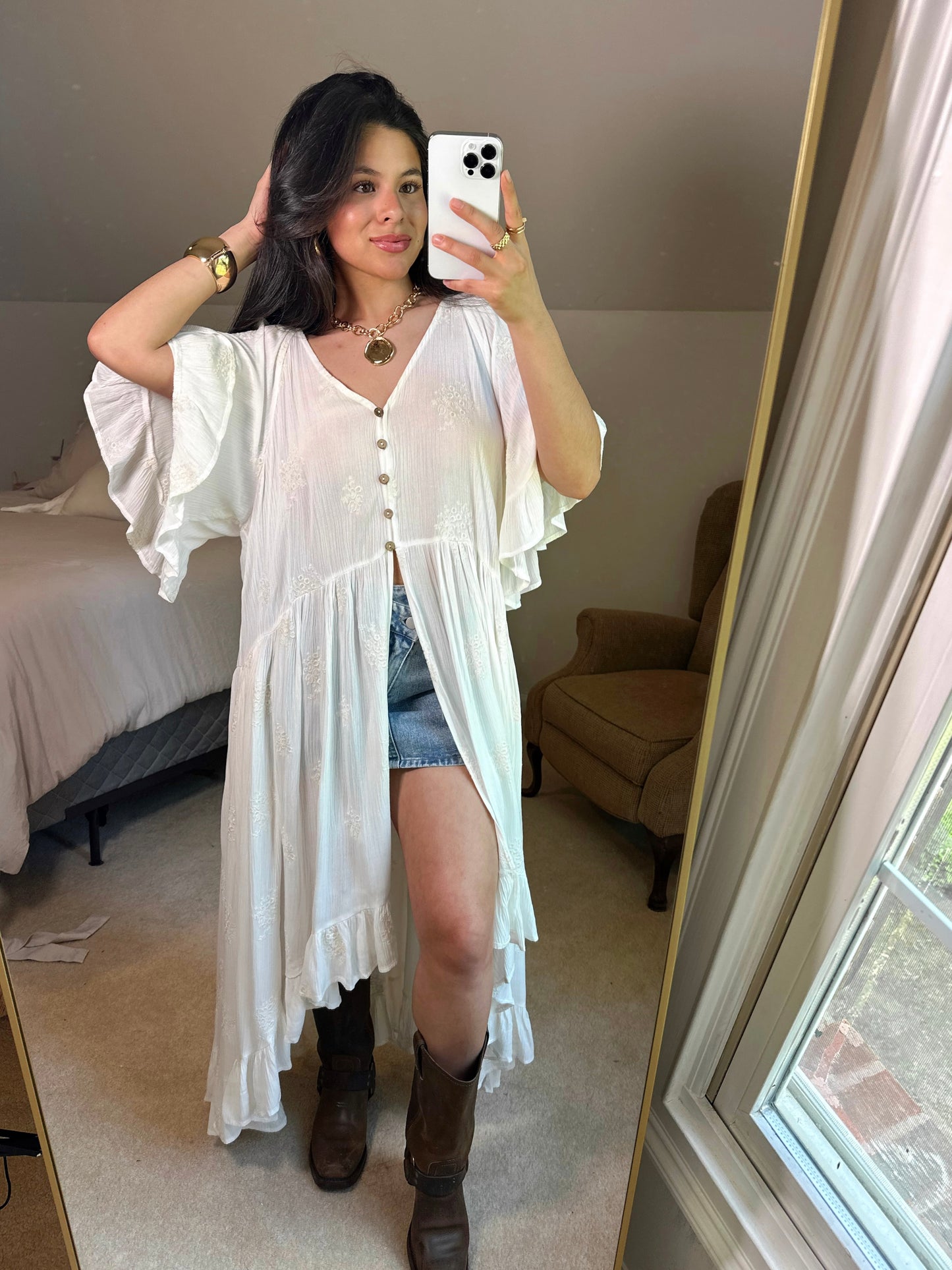 Denim Asymmetrical Button Skort