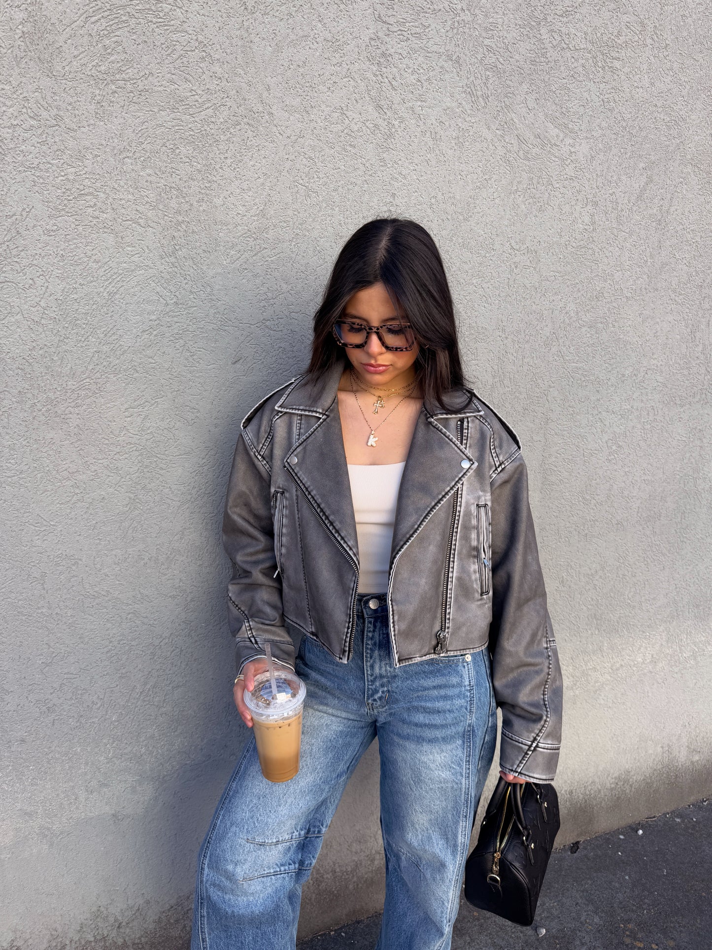 Washed Grey Biker Jacket