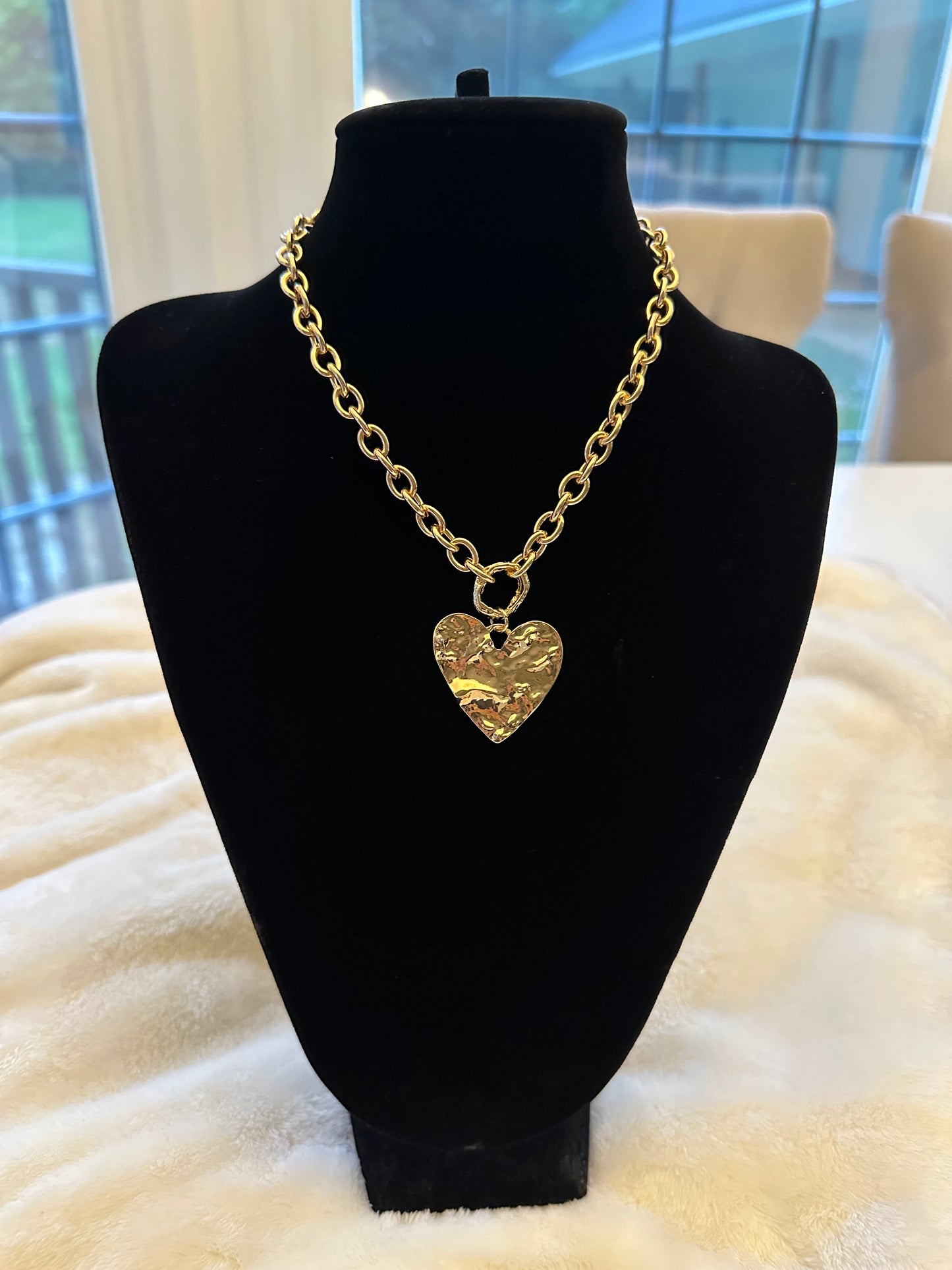 Hammered Heart Gold Necklace