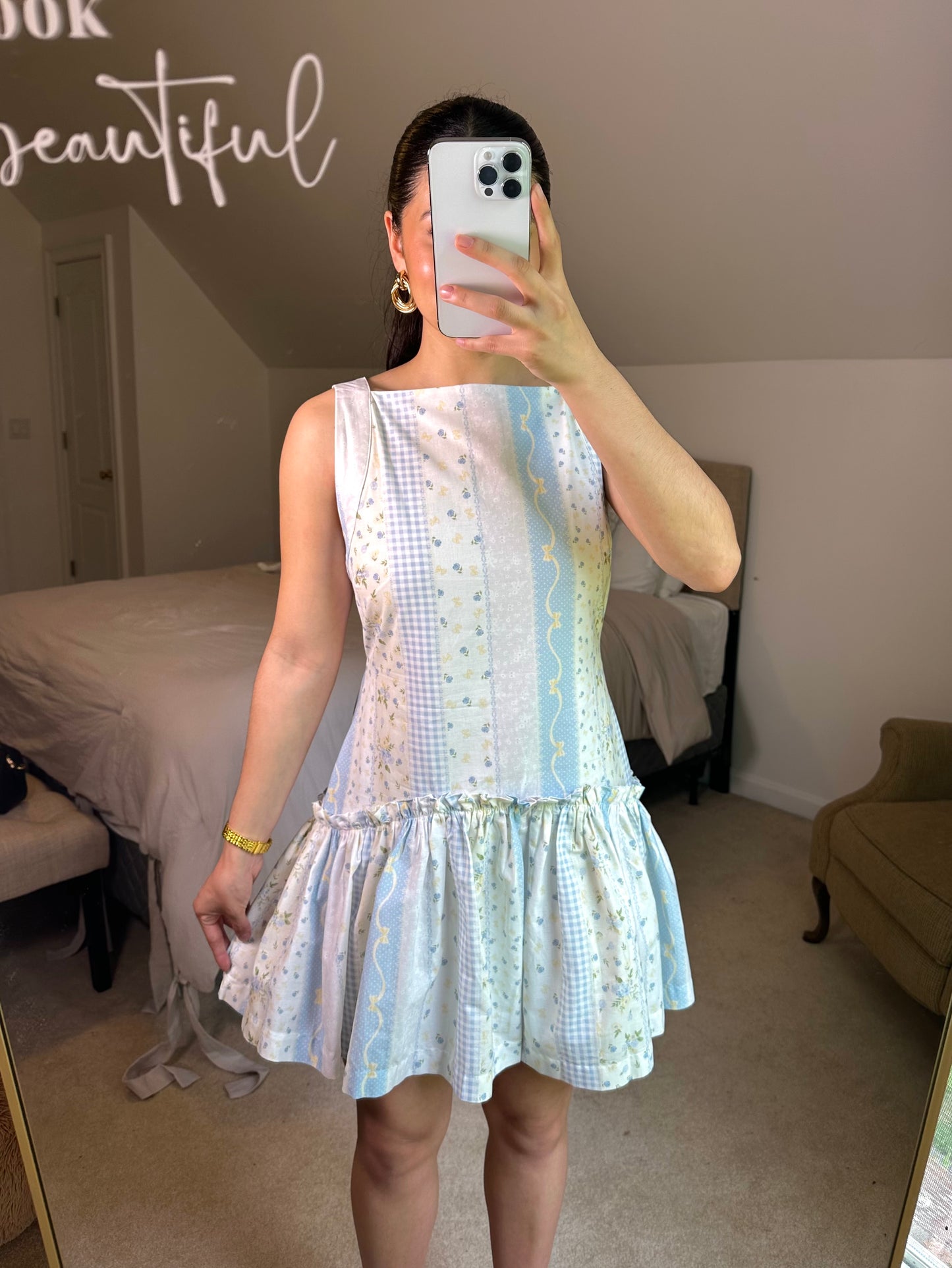 Baby Blue Coquette Patterned Mini Dress