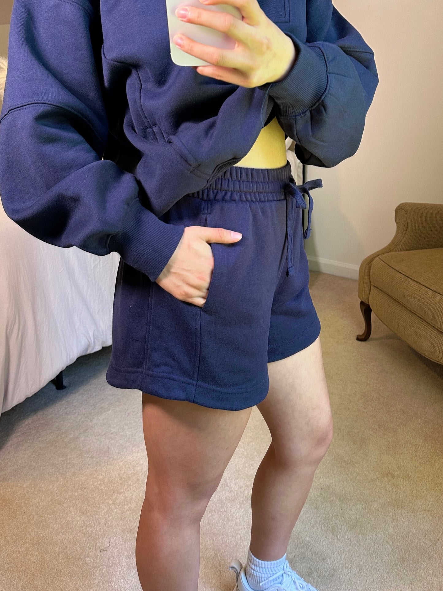 Navy Quarter Zip Sweater and Shorts Set
