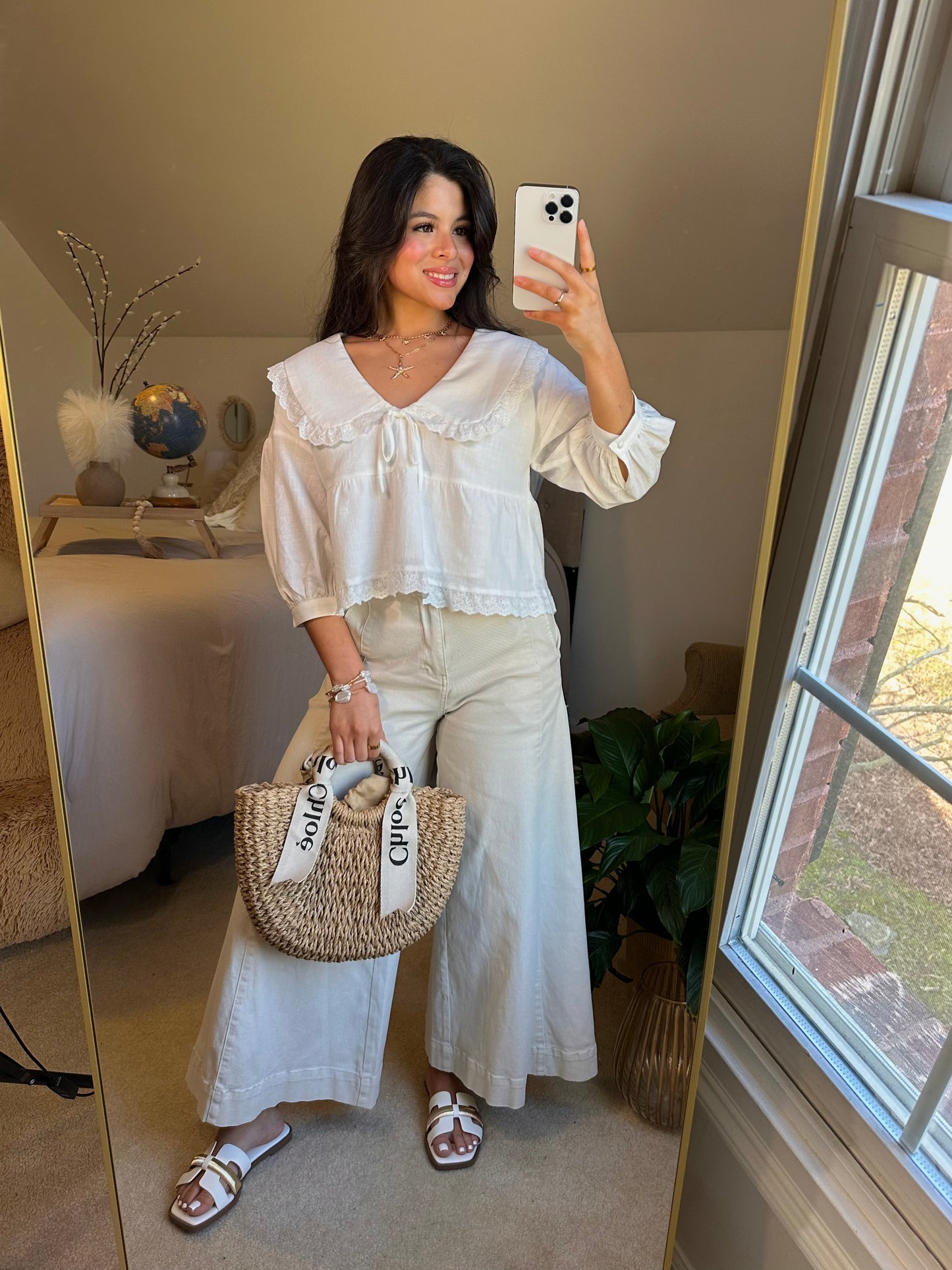 White Collared Poplin Top