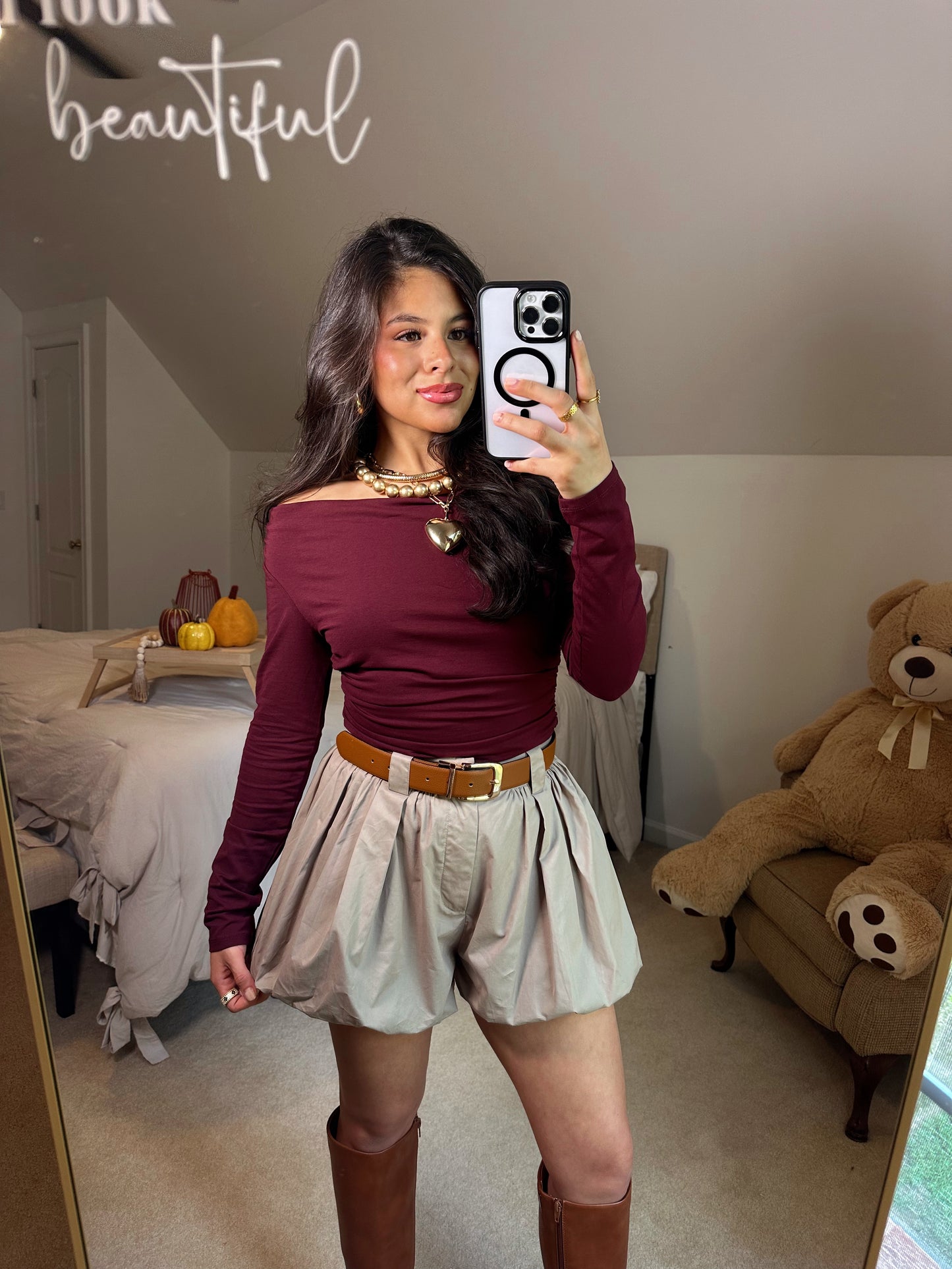Mocha Bubble Hem Shorts