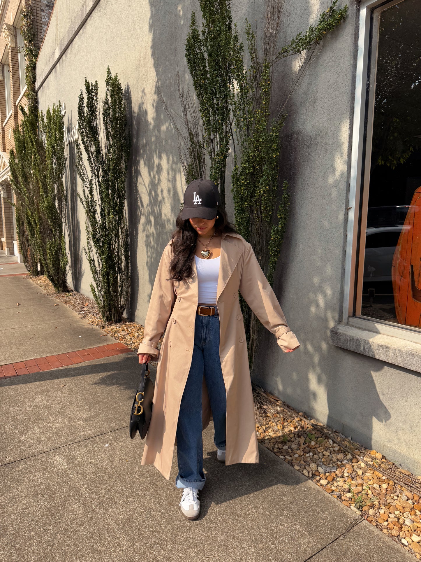 Latte Double Breasted Pleated Trench Coat