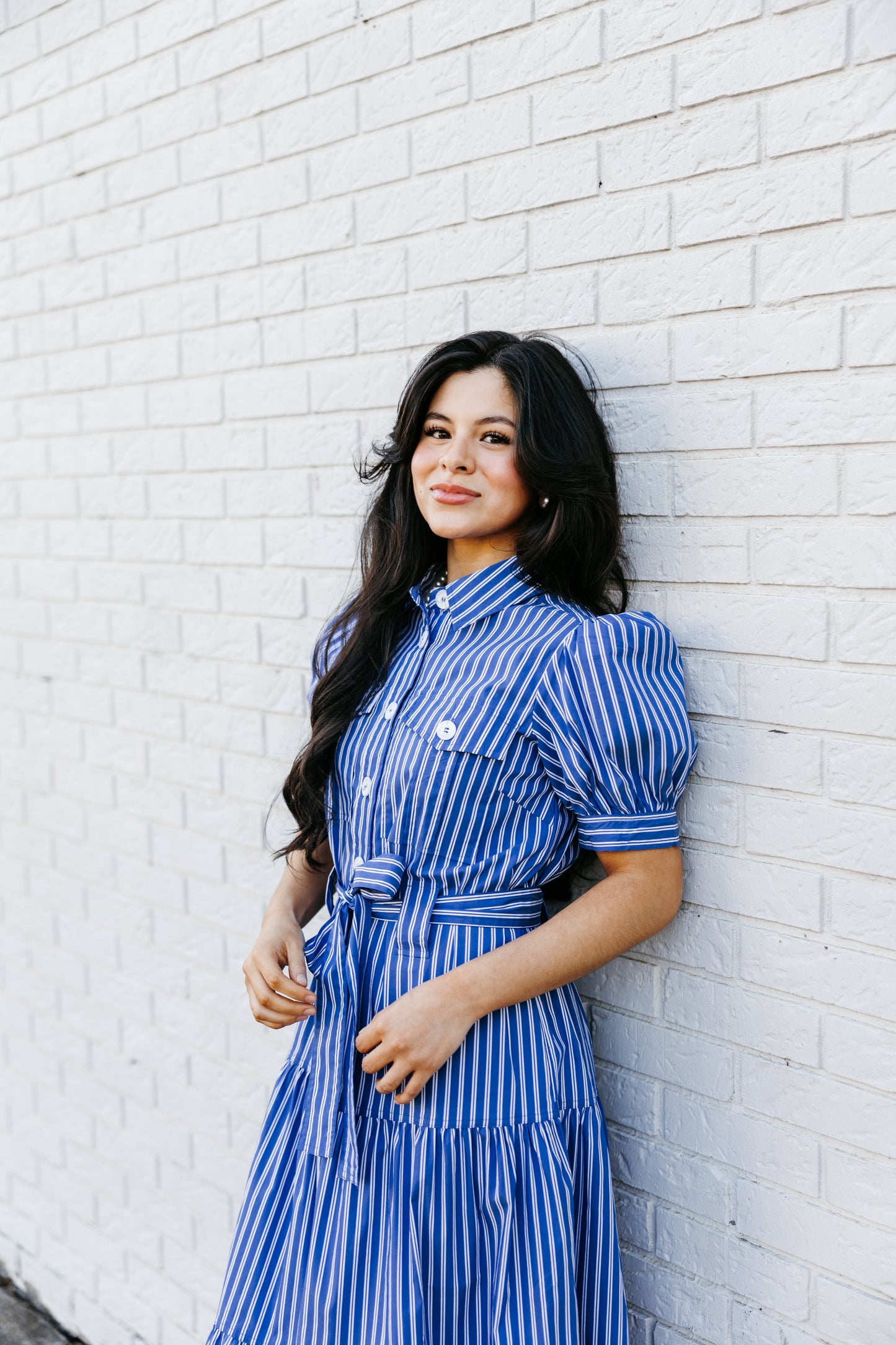 Blue Striped Button-Up Dress