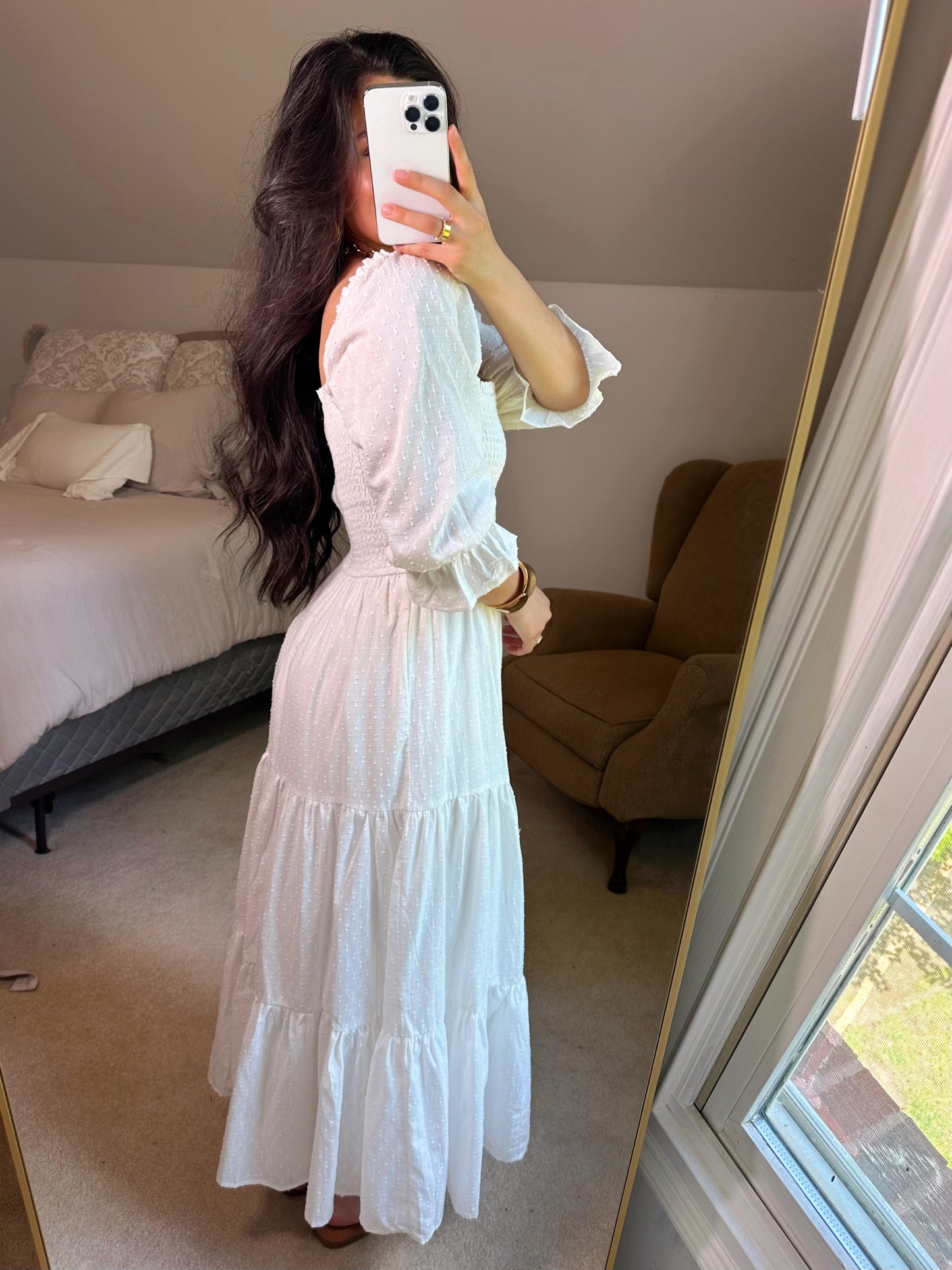 White Dotted Flowy Maxi Dress