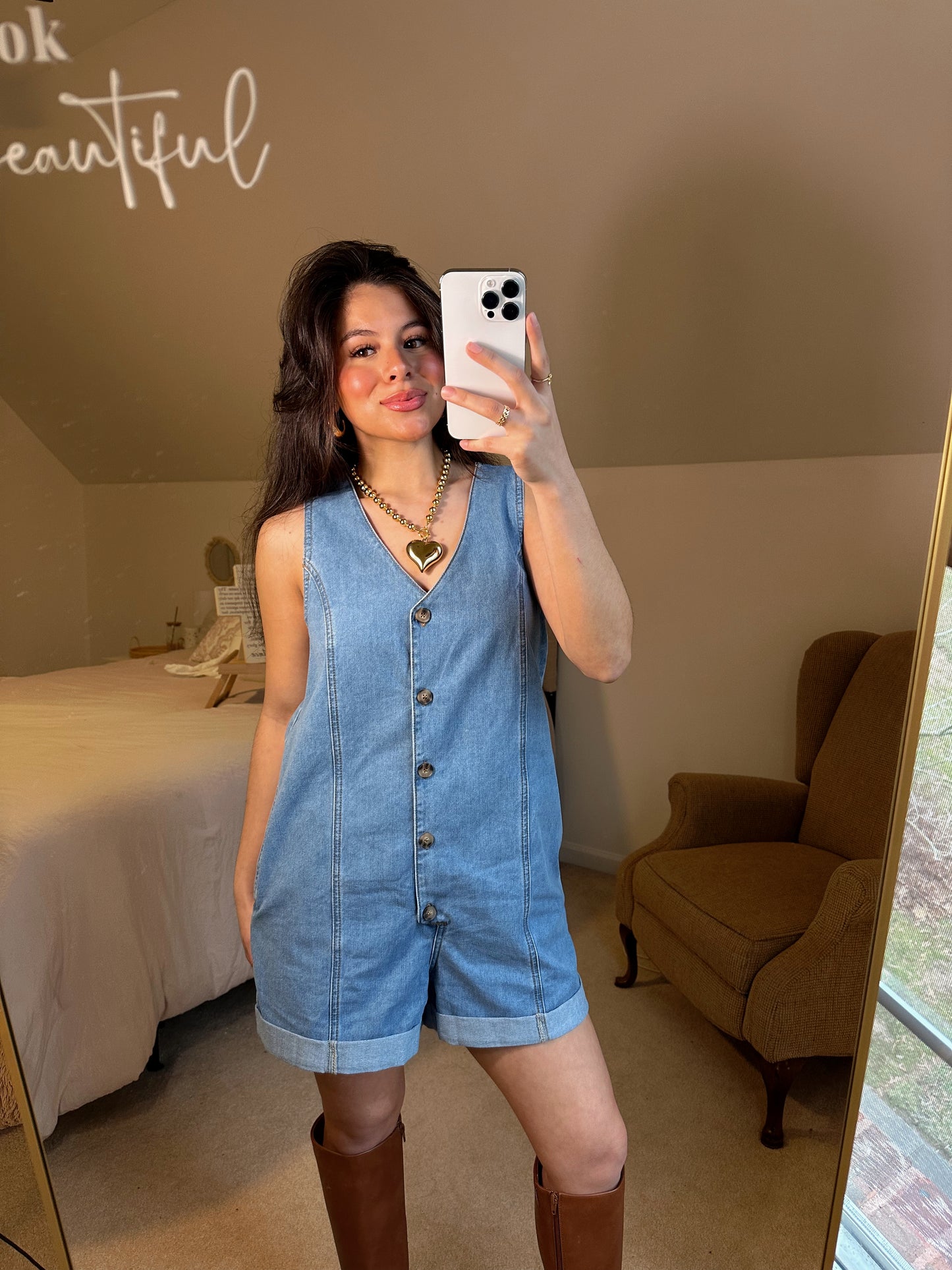Denim Button-Up Romper