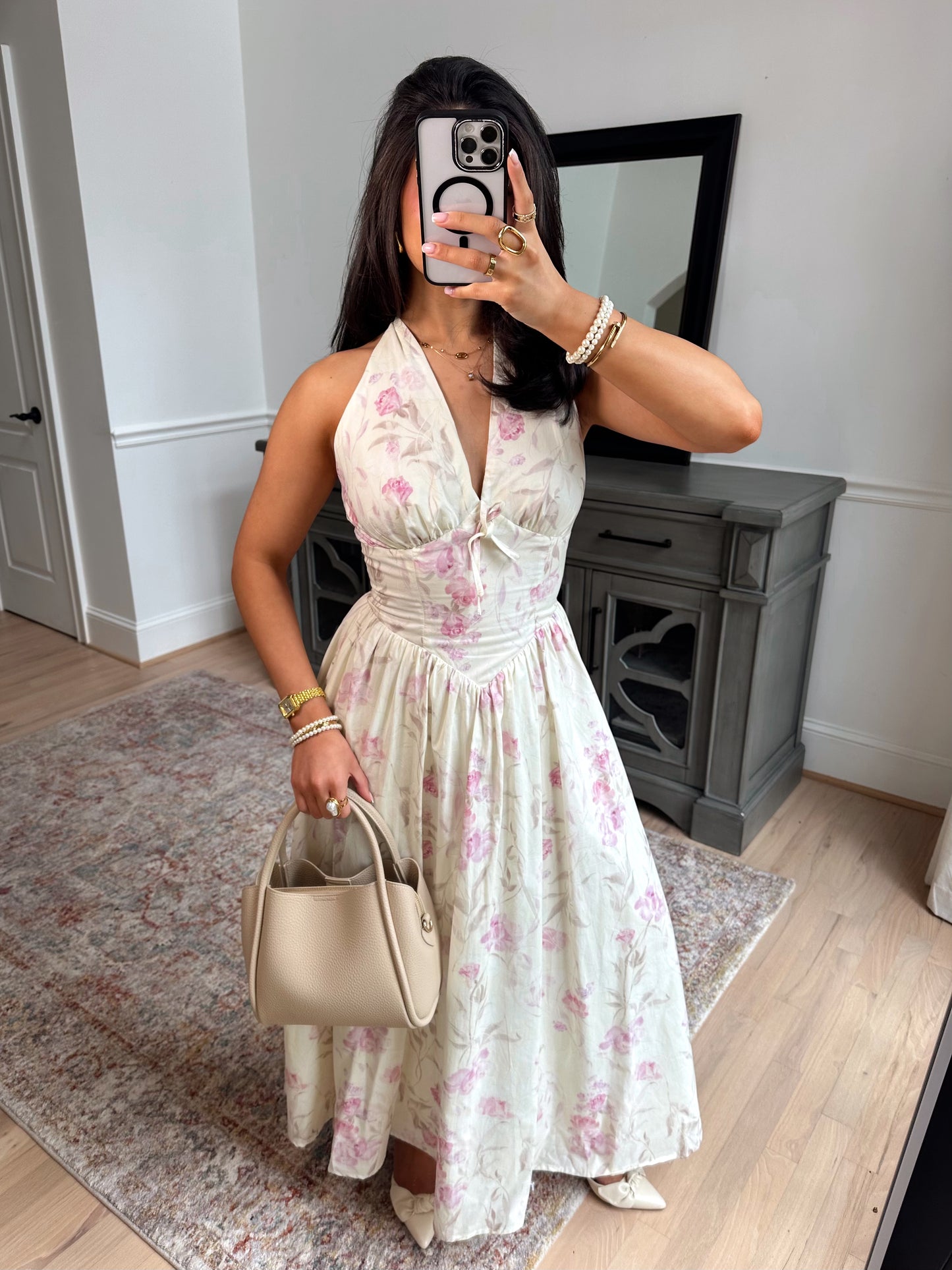 Pink Blooms Halter Midi Dress